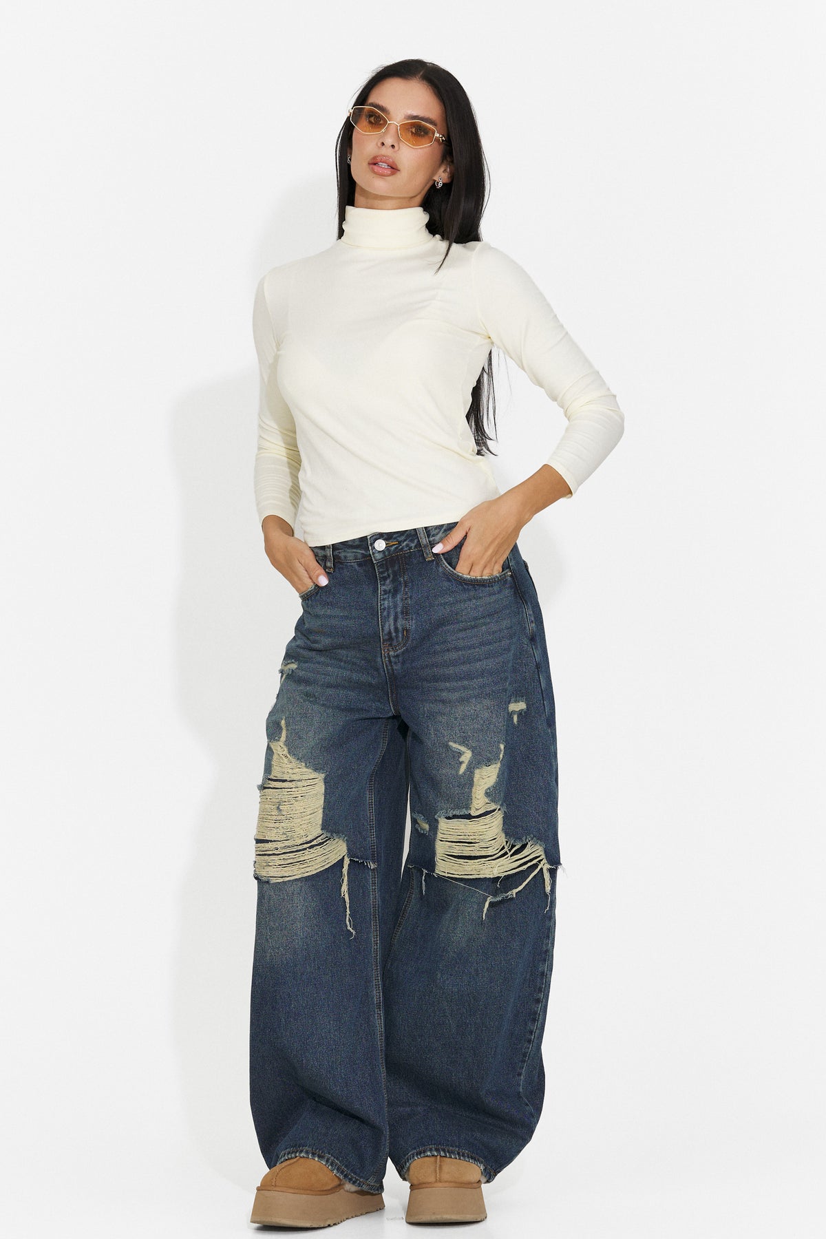 Blugi casual albastri Huzeina Bogas, imaginea 1 din 7