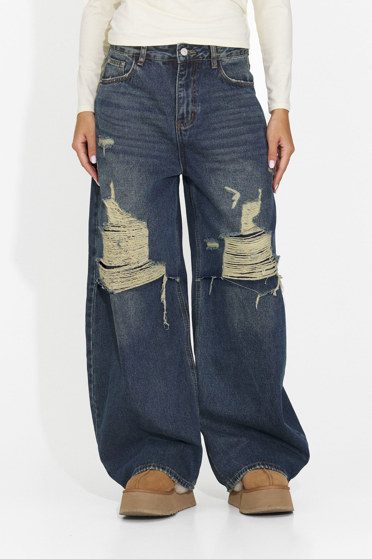 Blugi casual albastri Huzeina Bogas, imaginea 4 din 7