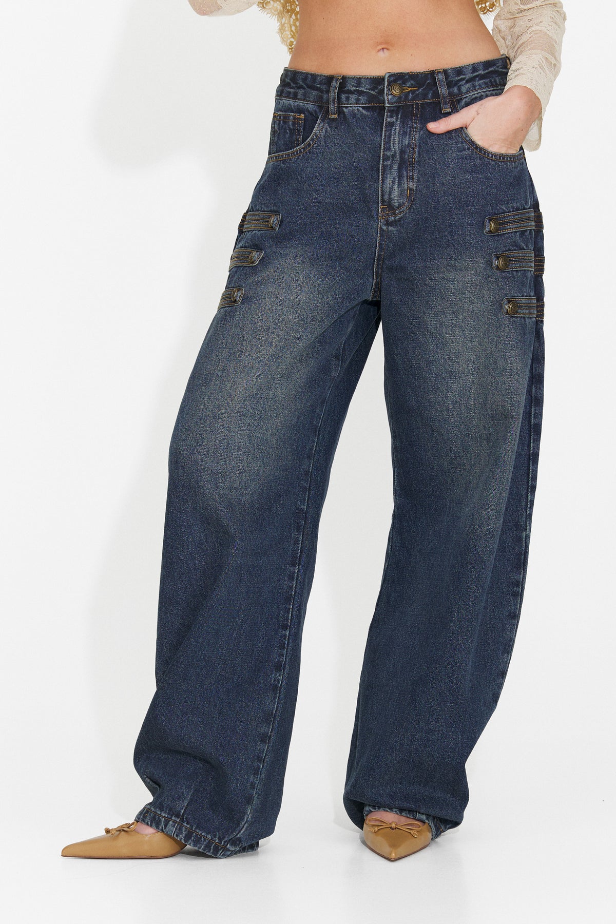 Blugi casual bleu Tasina Bogas, imaginea 4 din 8