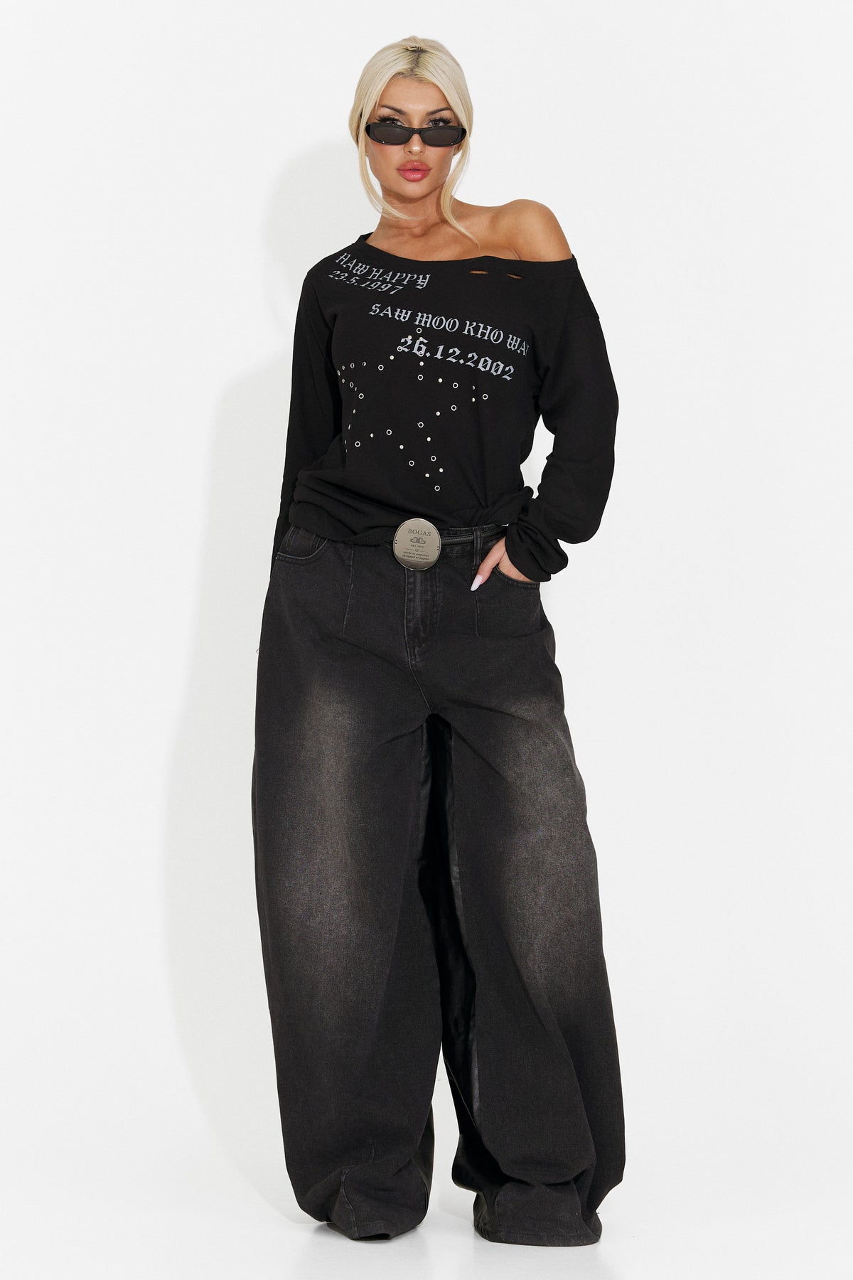 Blugi casual negri Marazina Bogas