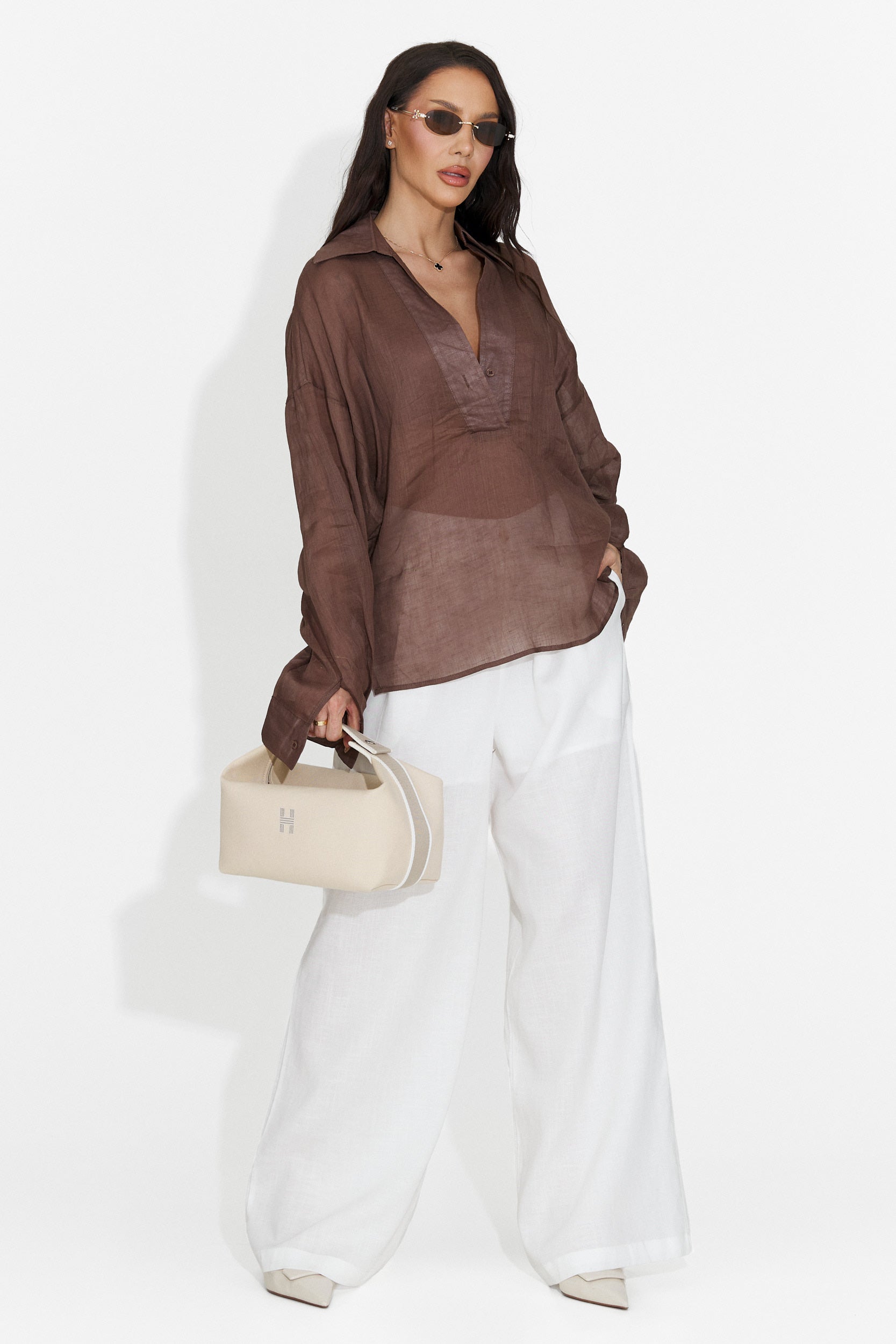 Camasa dama casual maro Hibiscus Bogas
