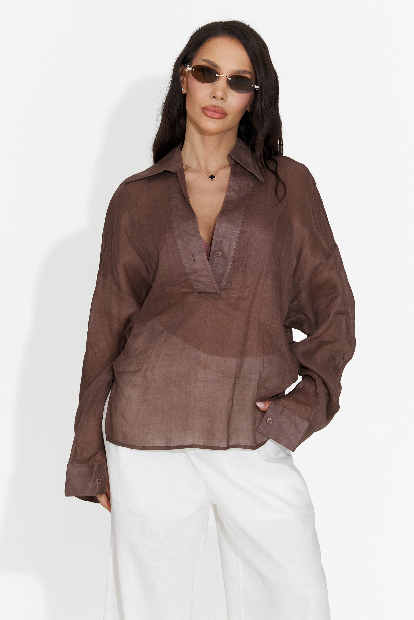 Camasa dama casual maro Hibiscus Bogas