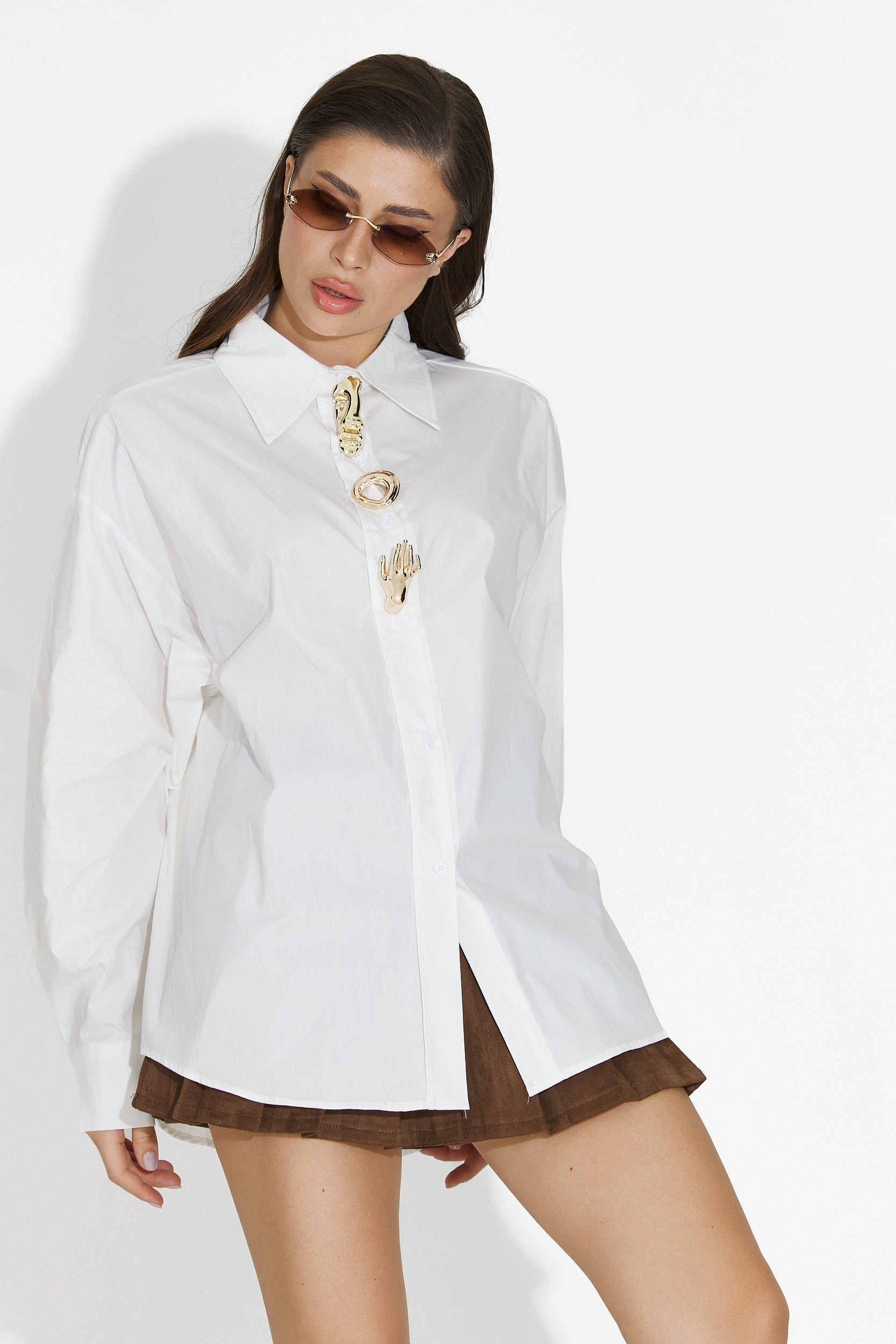 Camasa dama eleganta alba Feyora Bogas