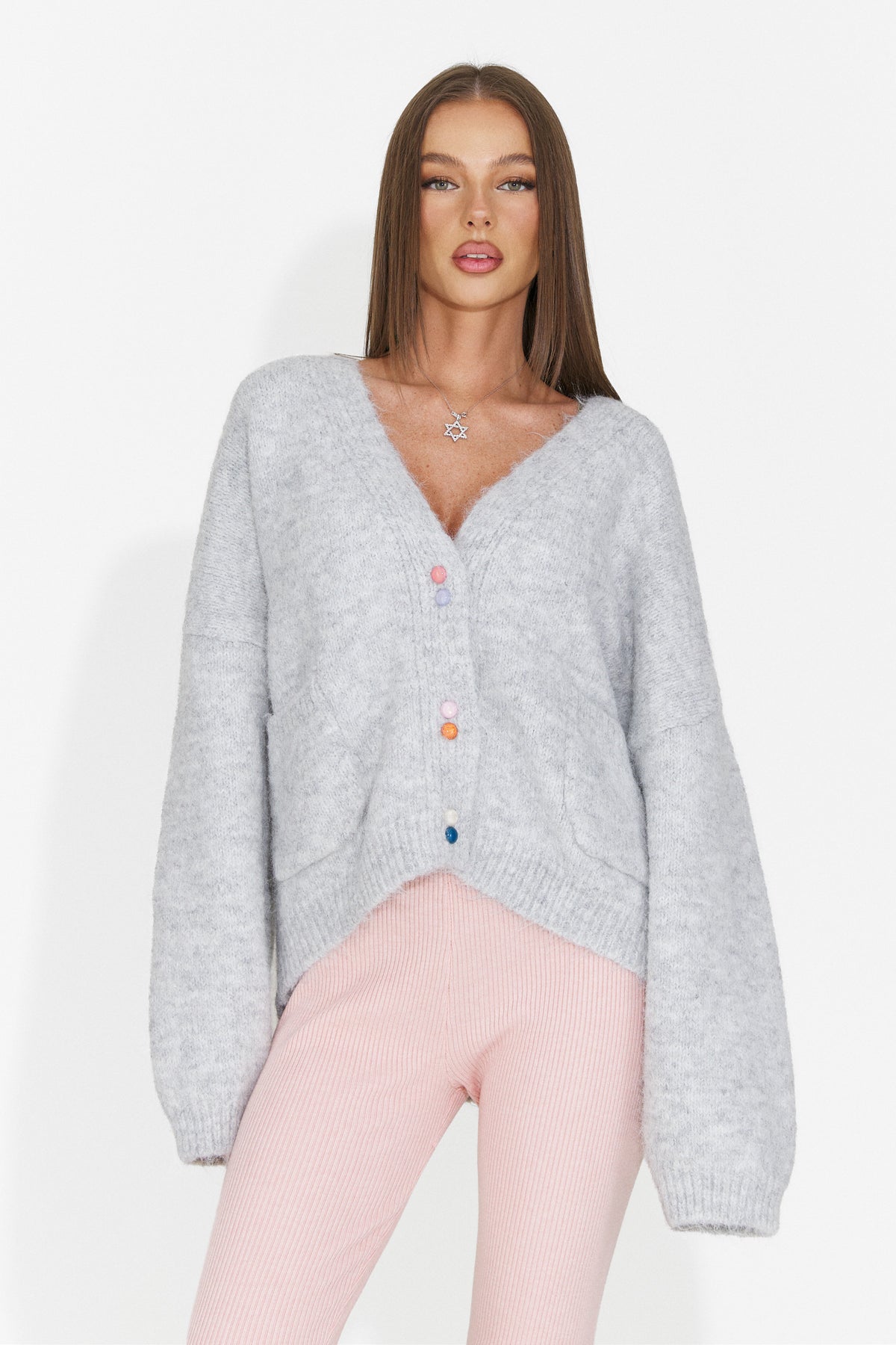 Cardigan casual gri Druveuia Bogas