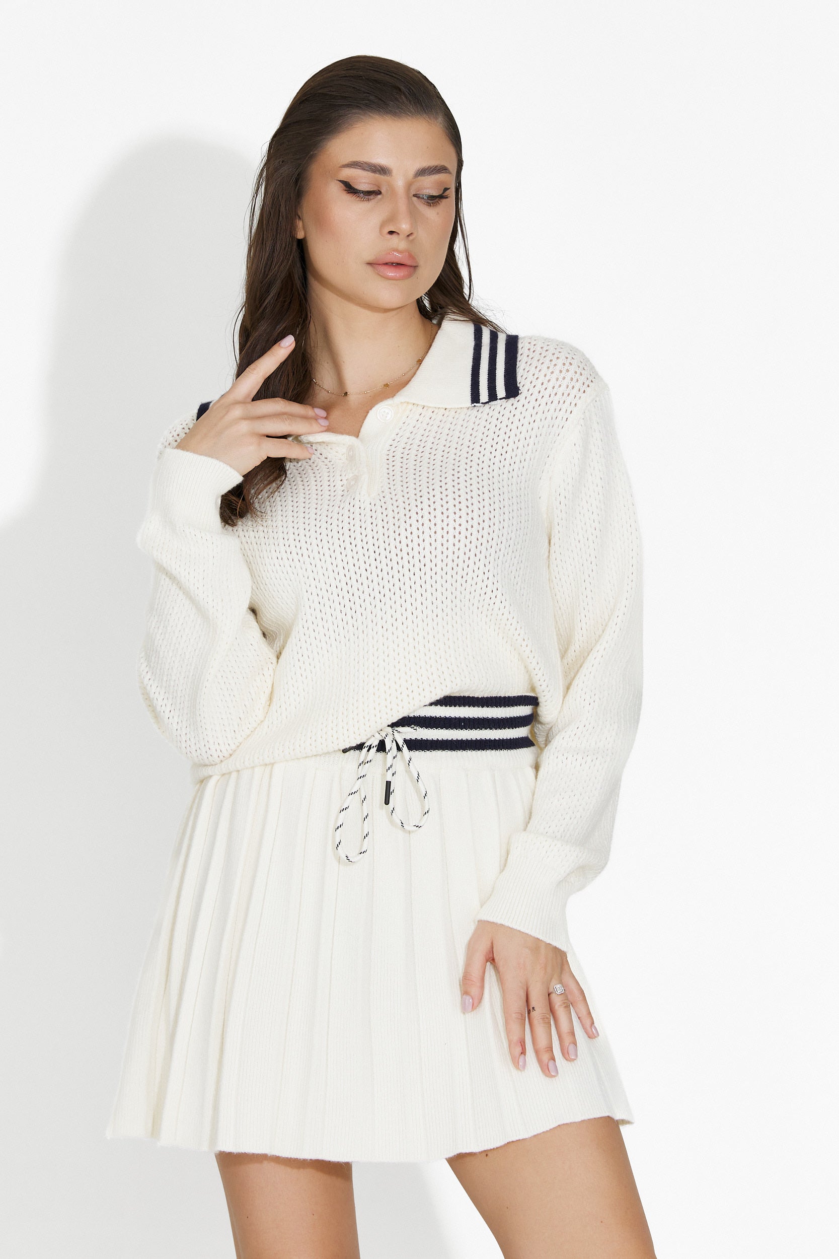 Compleu cu fusta casual alb Nisoria Bogas