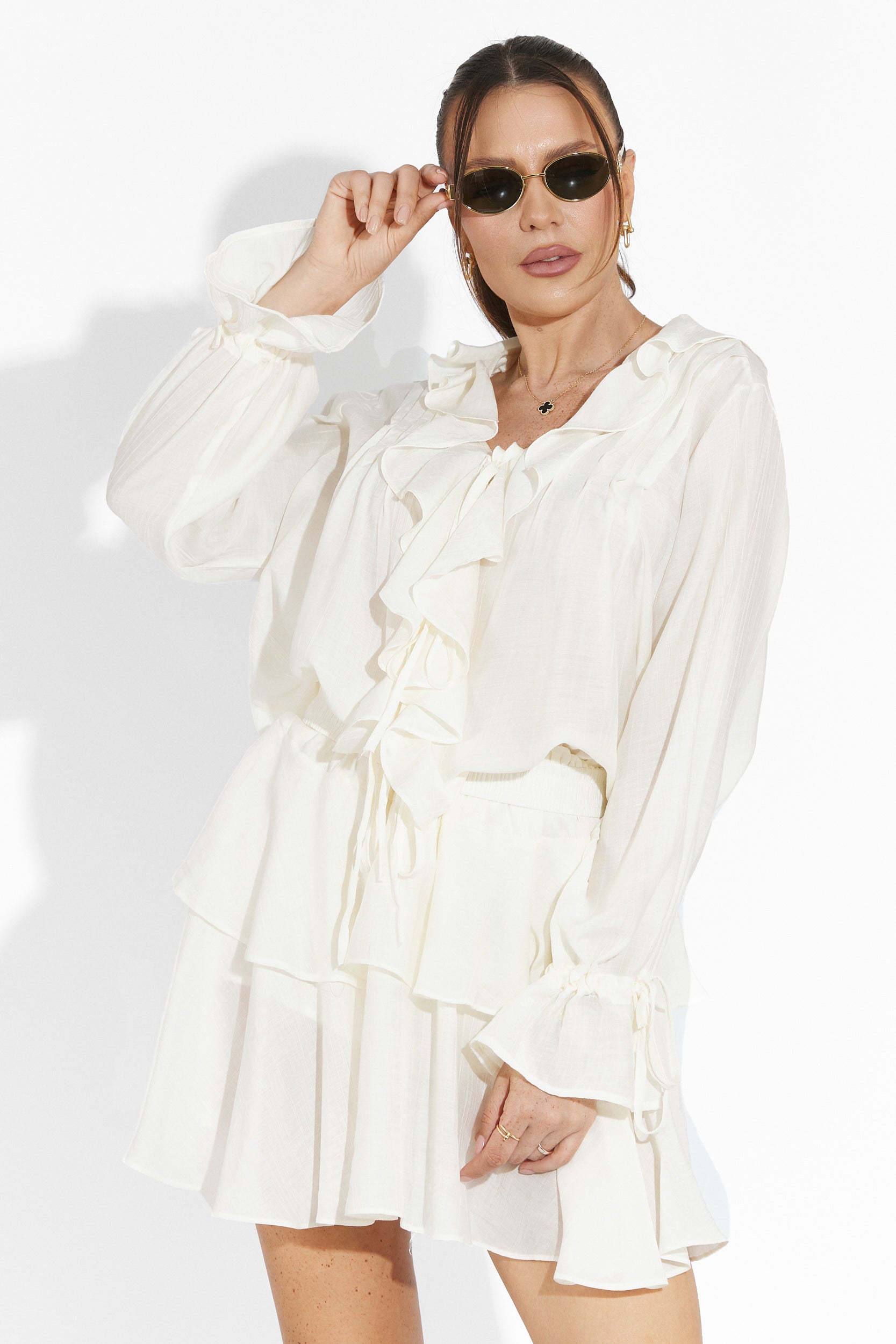 Beige Estuar Bogas Trouser Skirt Set