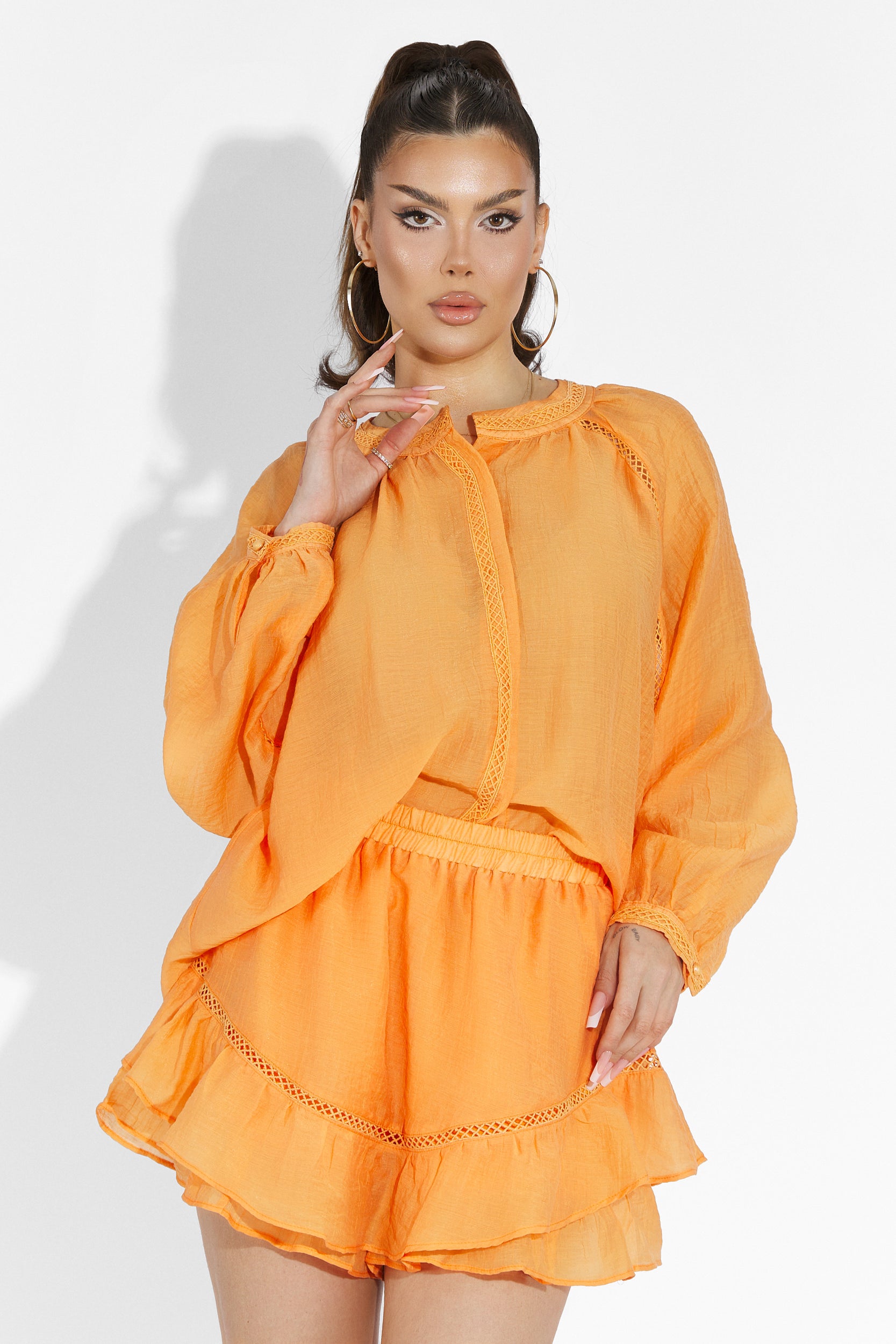 Vernicy Bogas Orange Trouser Skirt Set