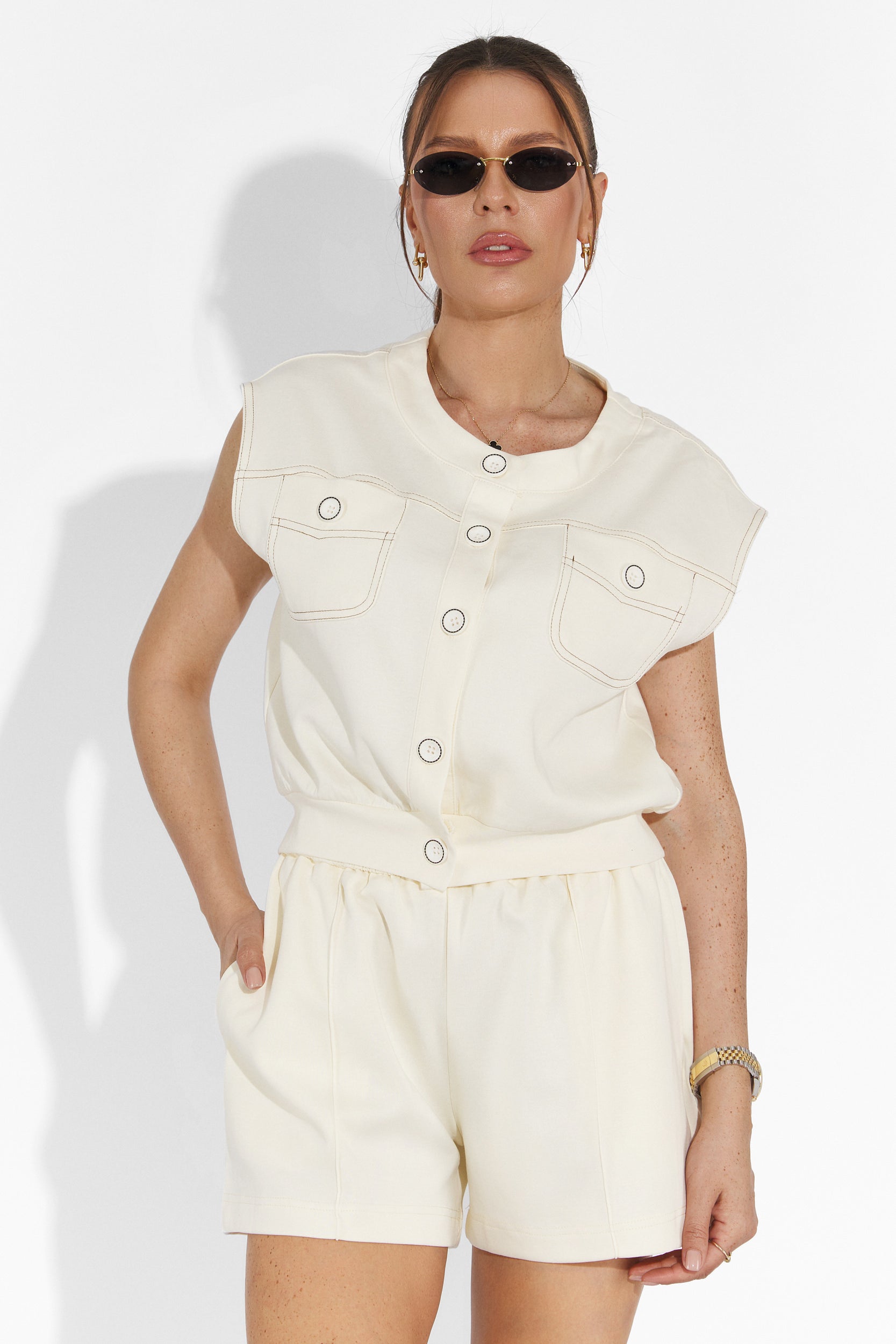 Zipo Bogas Beige Shorts Set