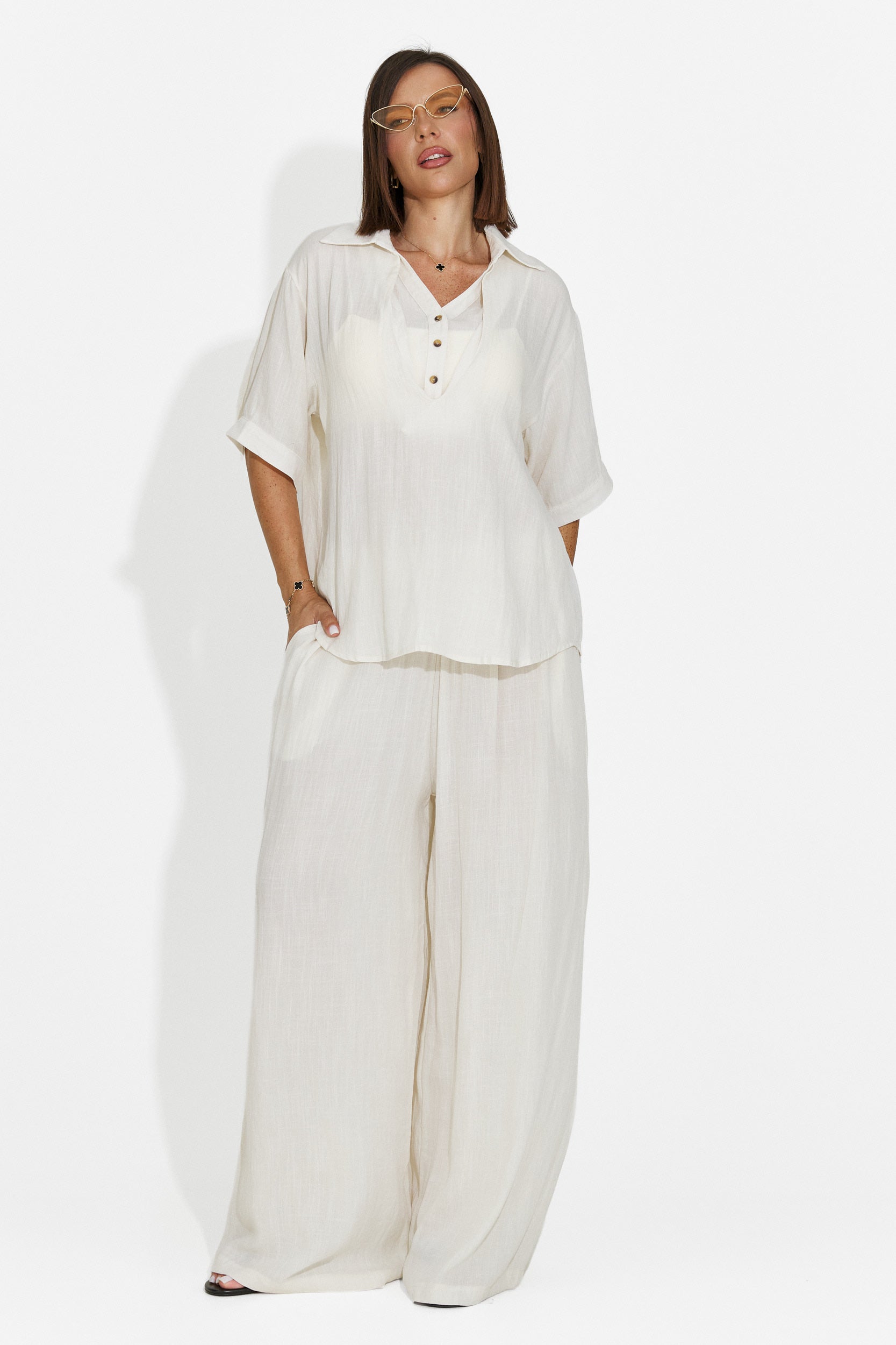 Compleu dama camasa + pantaloni bej Anyela Bogas