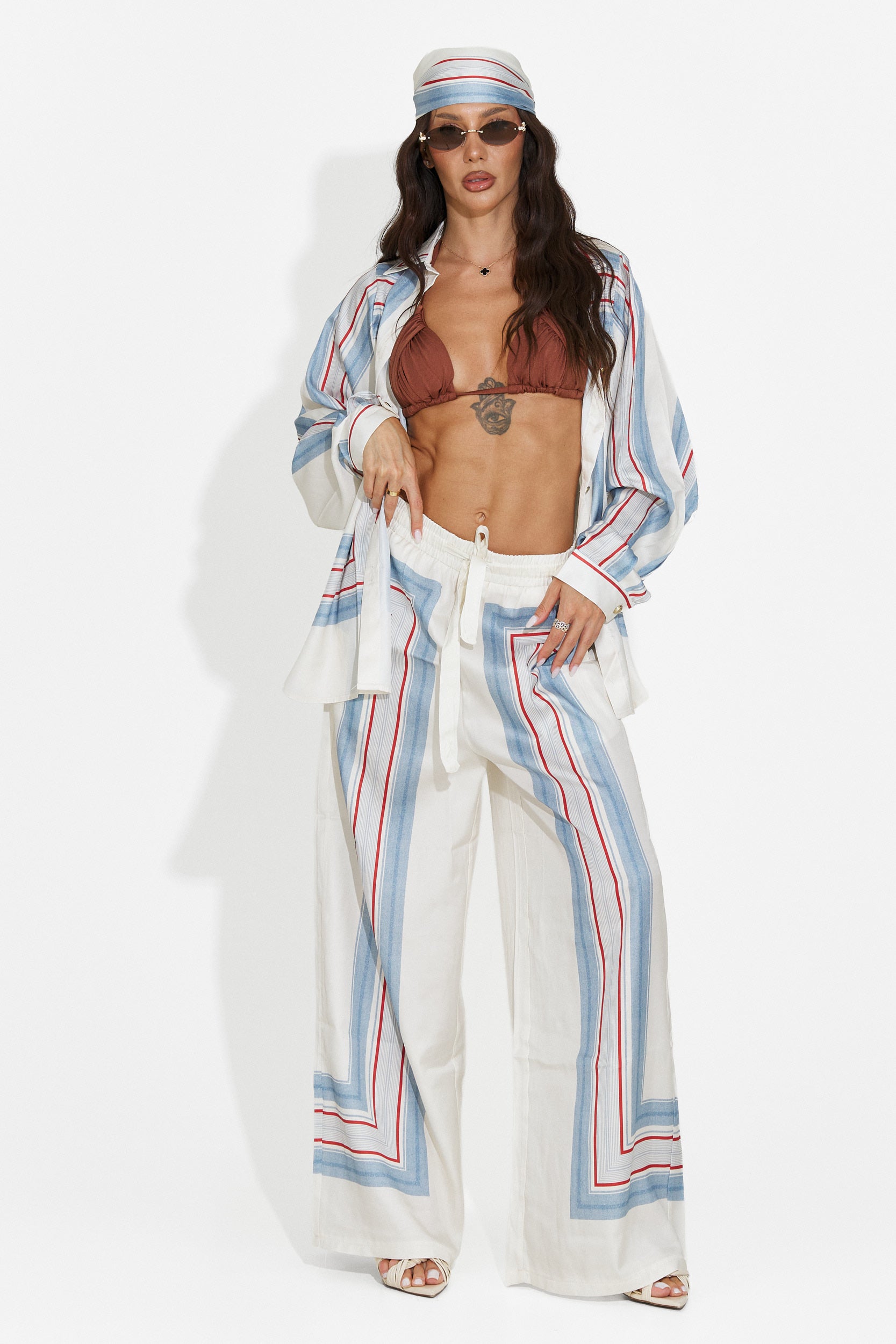 Compleu dama camasa + pantaloni + esarfa bleu Yalda Bogas