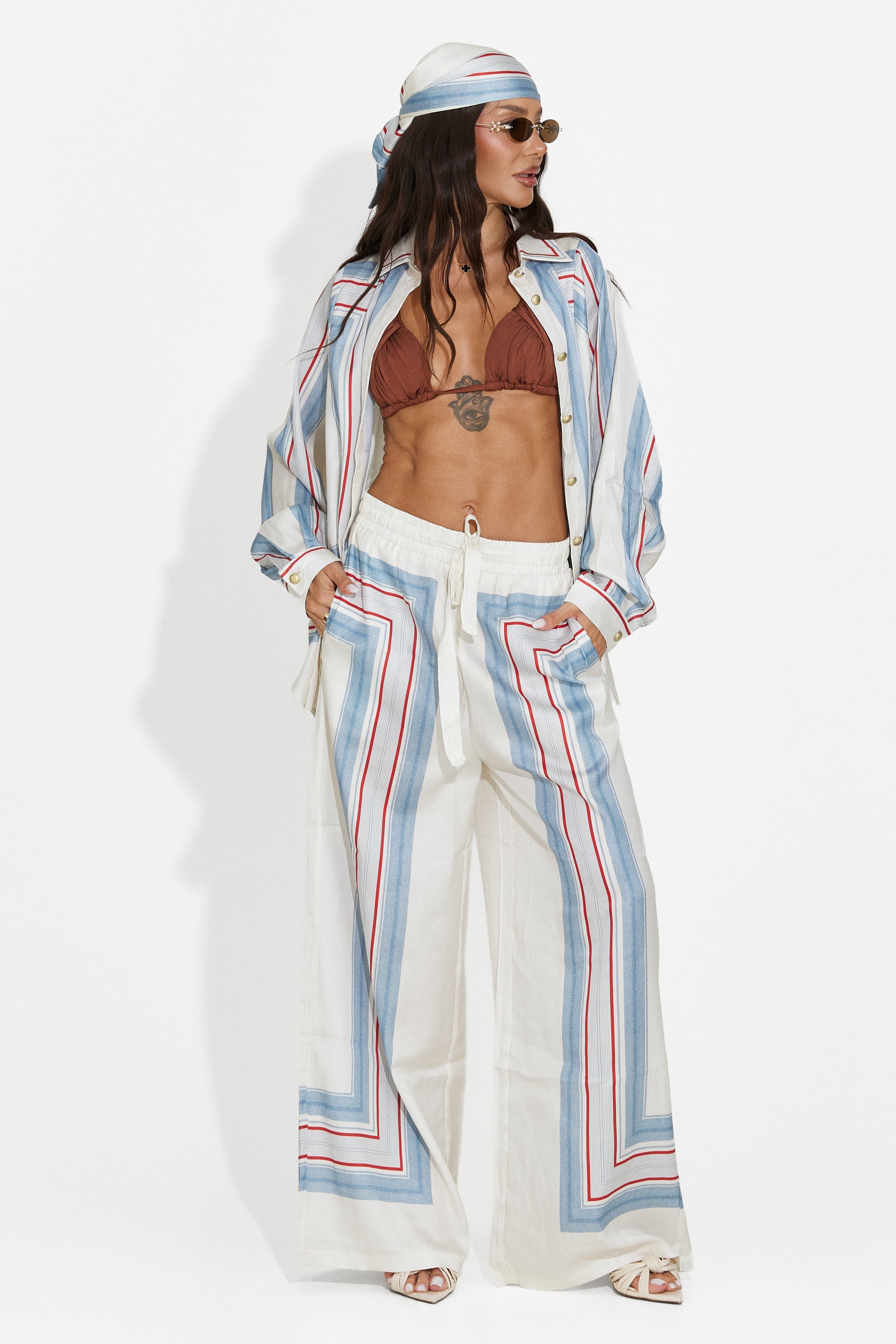 Compleu dama camasa + pantaloni + esarfa bleu Yalda Bogas