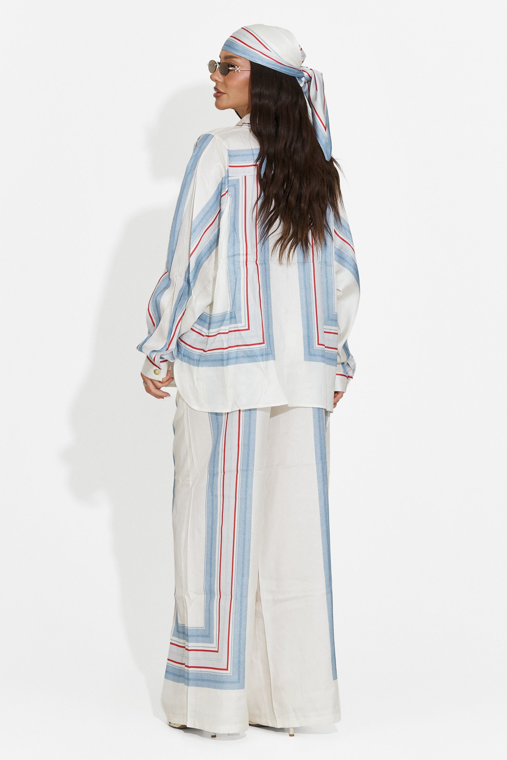 Compleu dama camasa + pantaloni + esarfa bleu Yalda Bogas