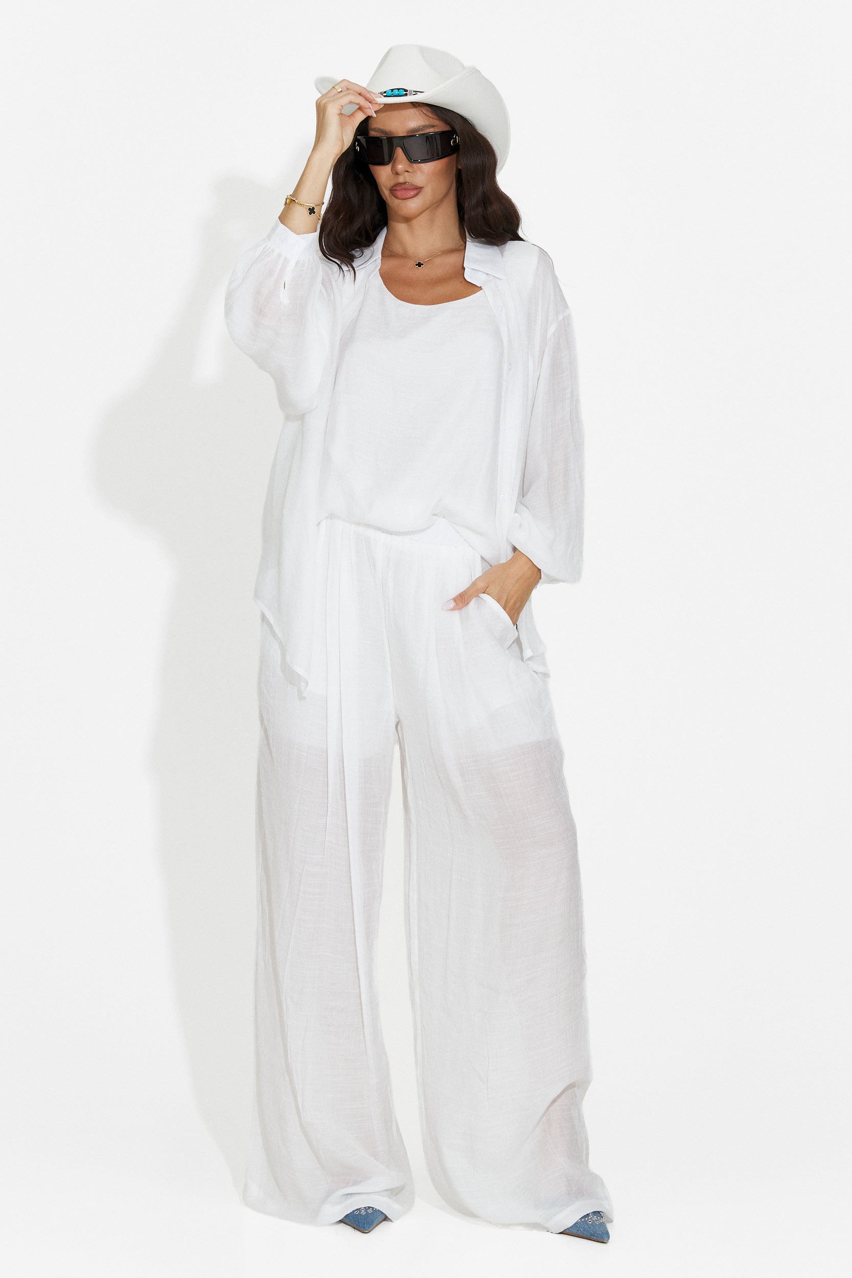 Compleu dama camasa + pantaloni + maiou alb Mivya Bogas