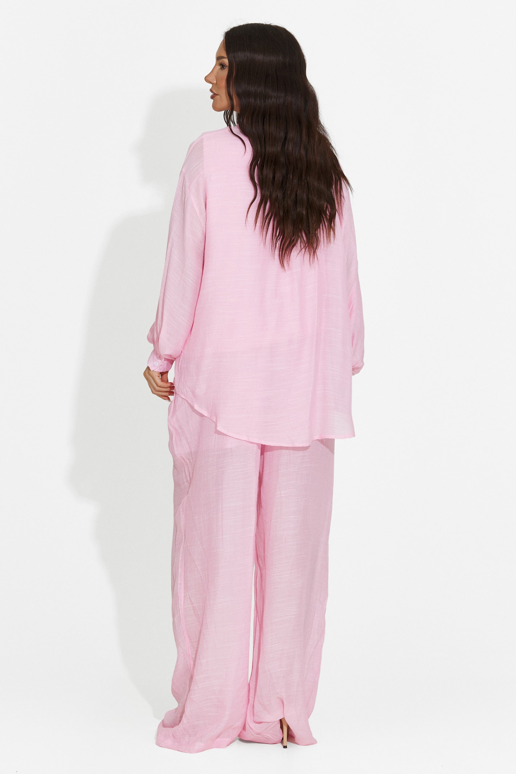 Compleu dama camasa + pantaloni + maiou roz Mivya Bogas