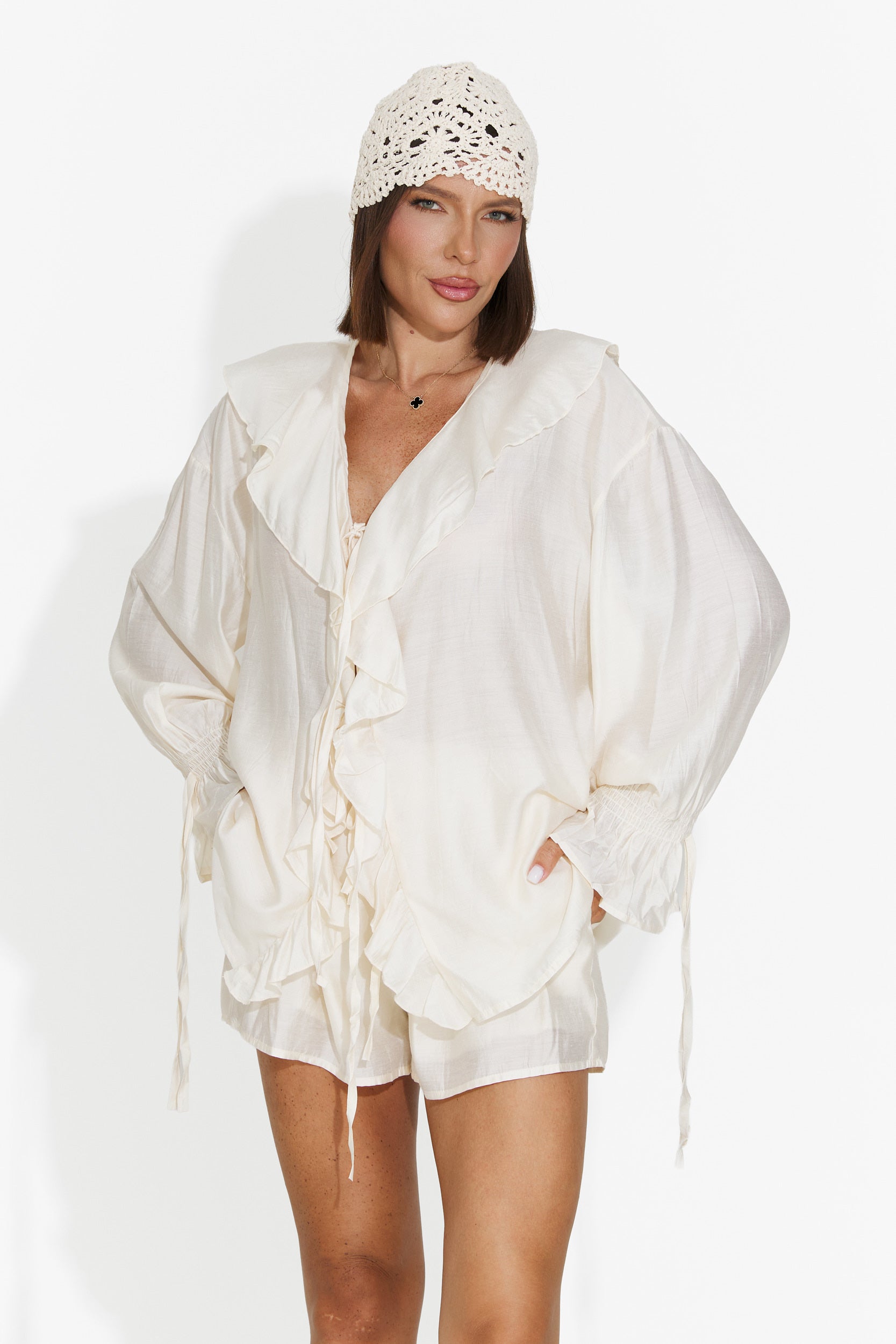 Compleu dama camasa + pantaloni scurti bej Melioria Bogas