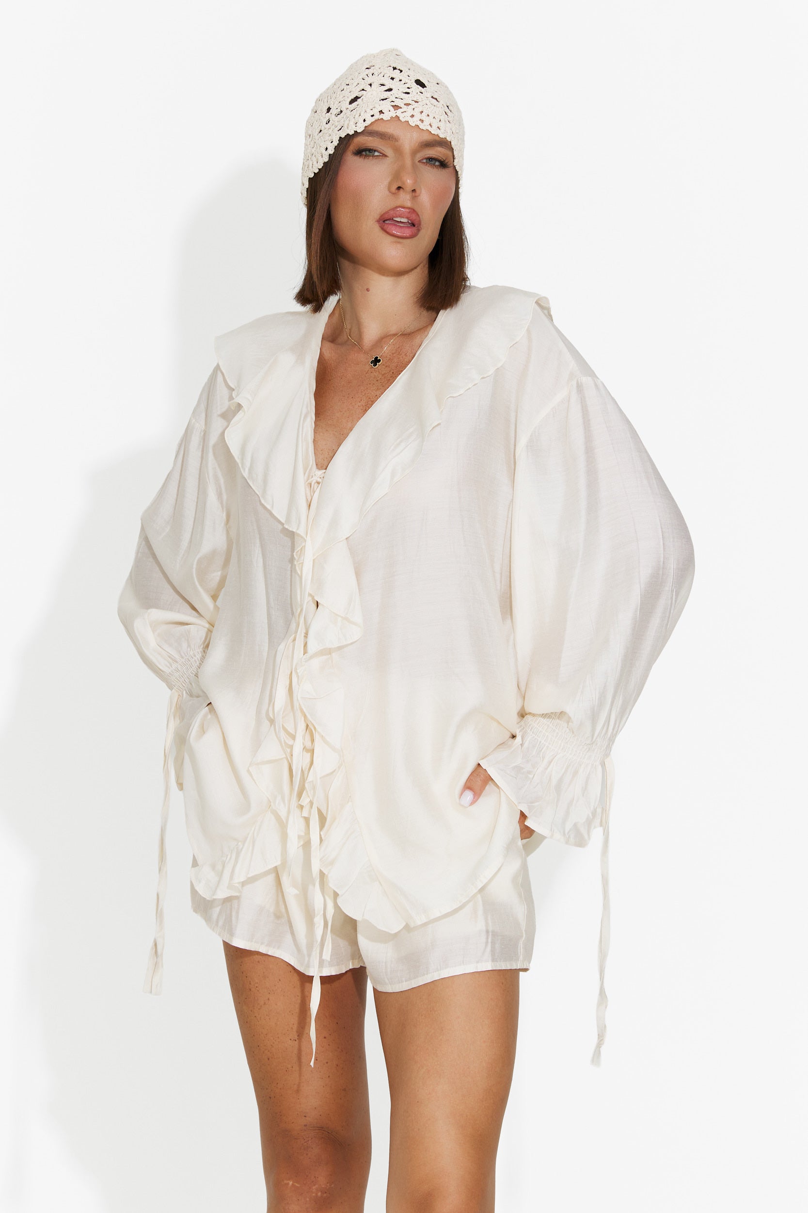 Compleu dama camasa + pantaloni scurti bej Melioria Bogas