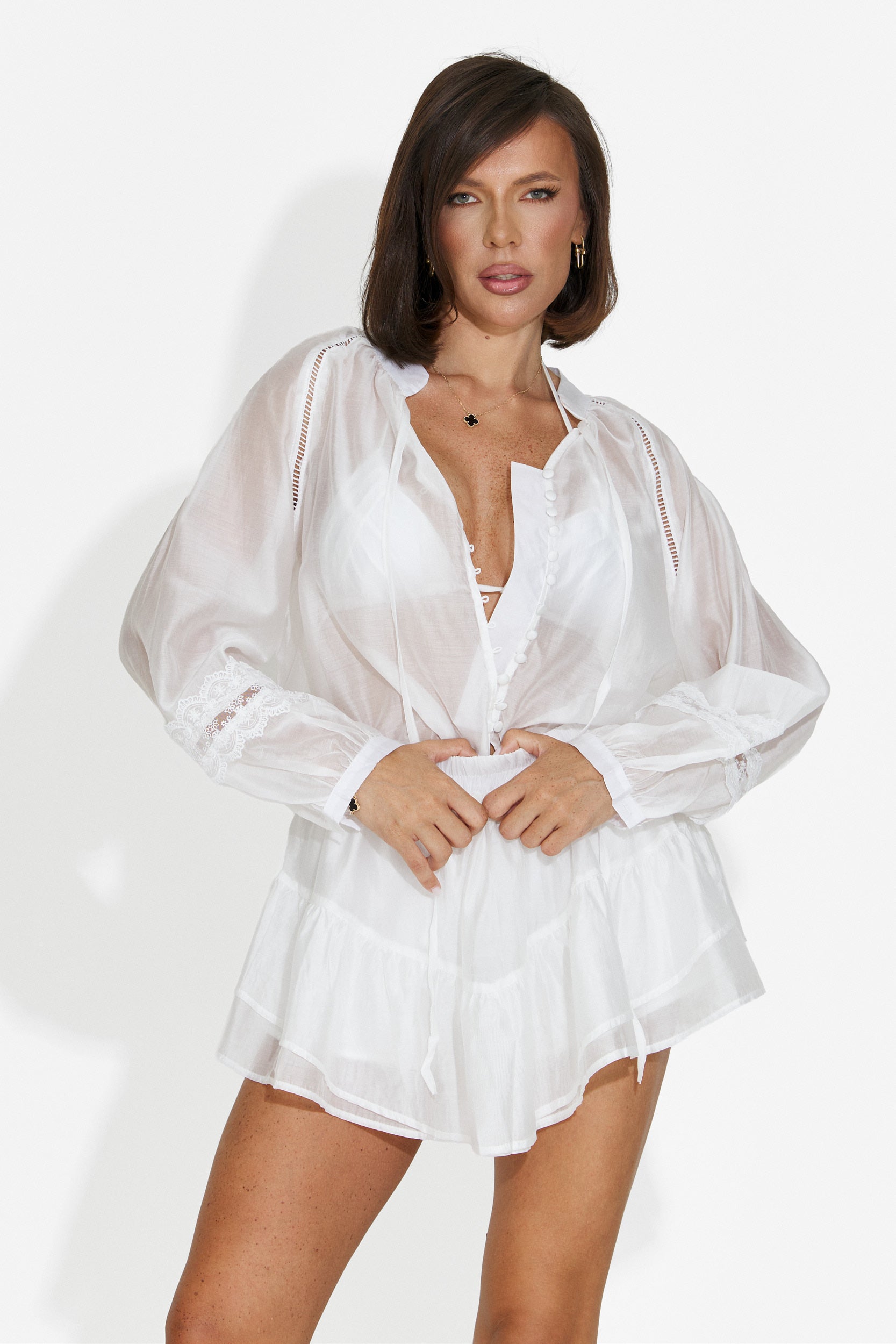 Compleu dama cu fusta pantaloni alb Rosena Bogas
