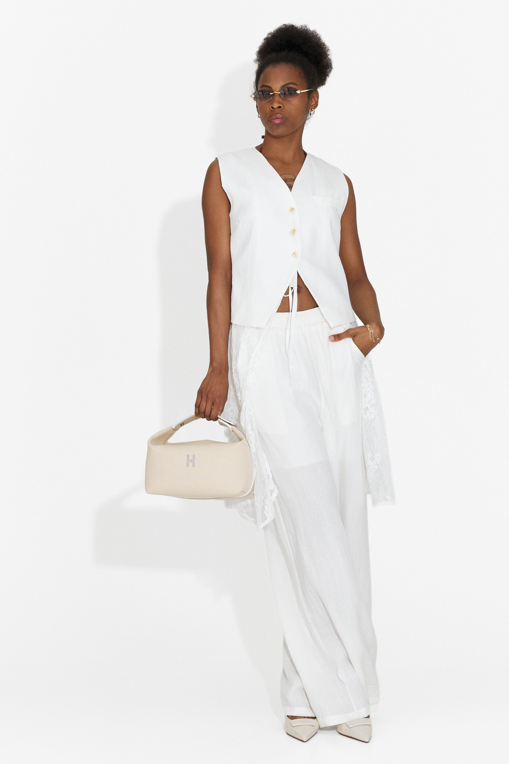 Compleu dama cu pantaloni alb Gladiola Bogas