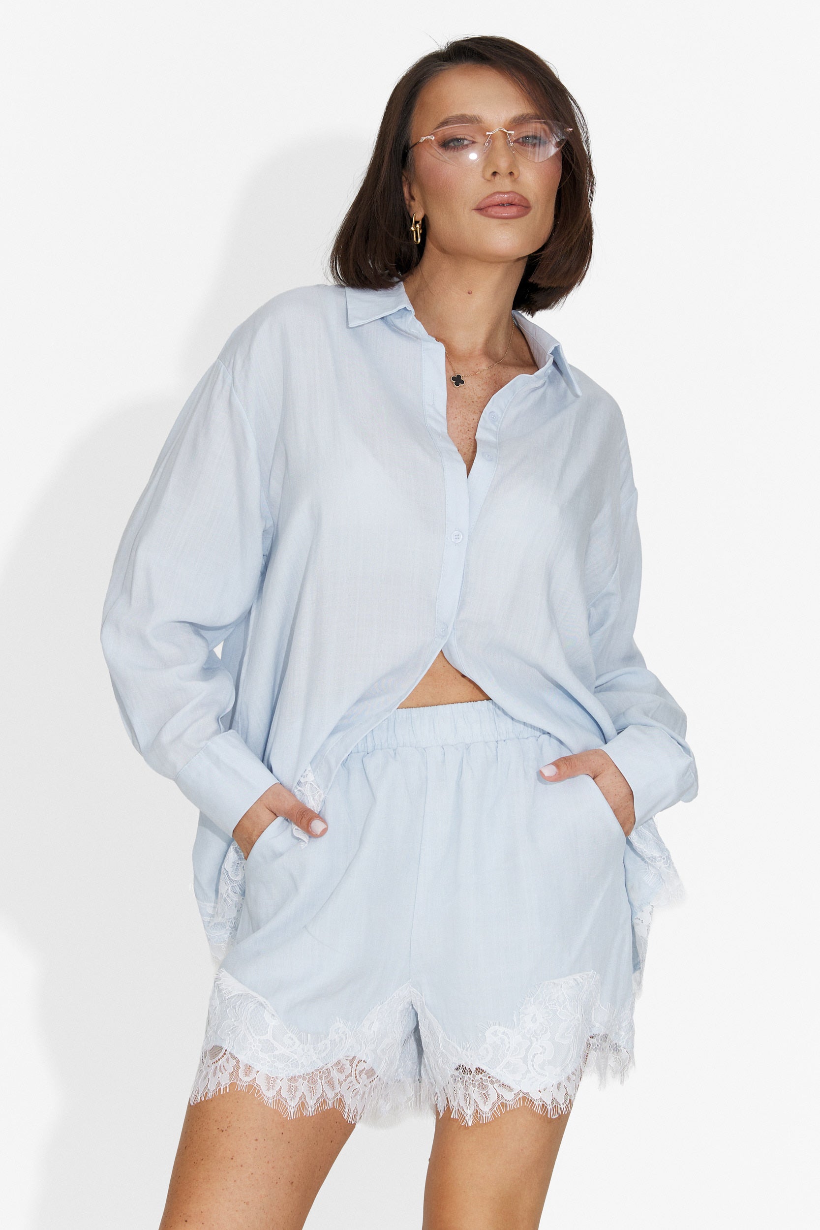 Compleu dama cu pantaloni bleu Nabasha Bogas