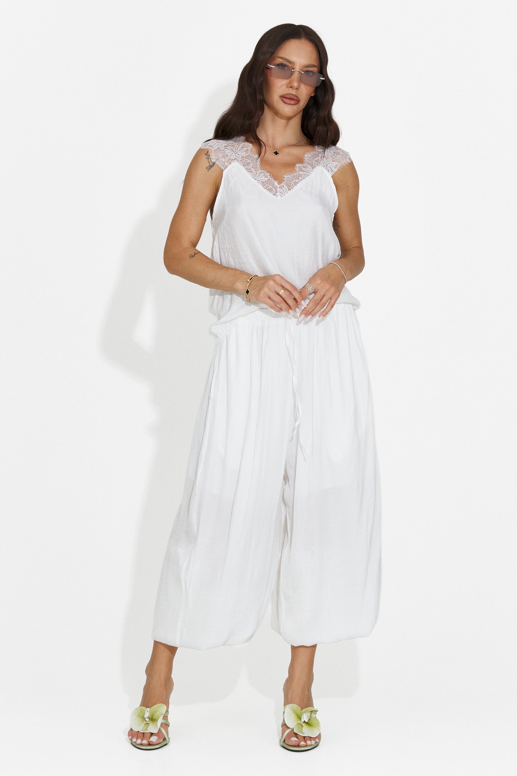 Compleu dama cu pantaloni lungi alb Anaelia Bogas