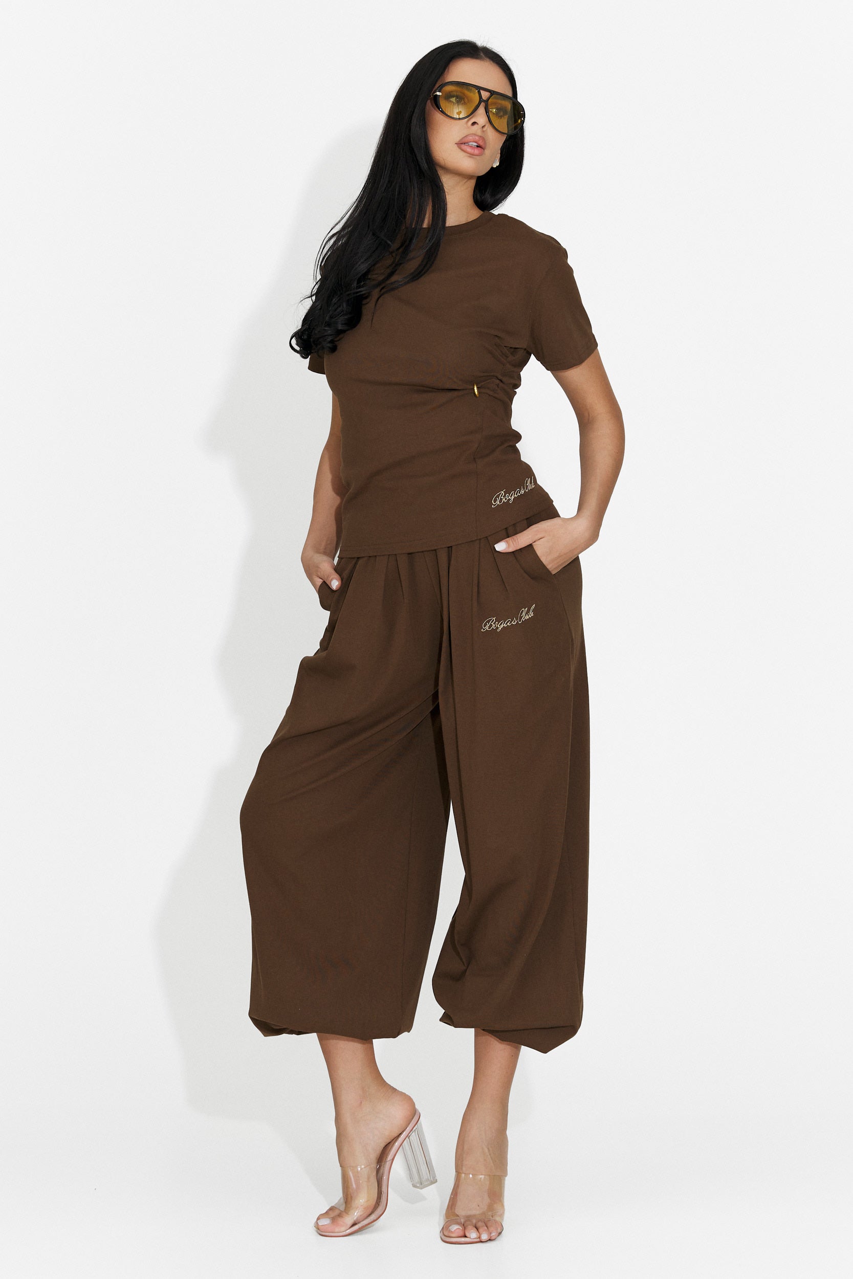 Compleu dama cu pantaloni maro Leah Bogas