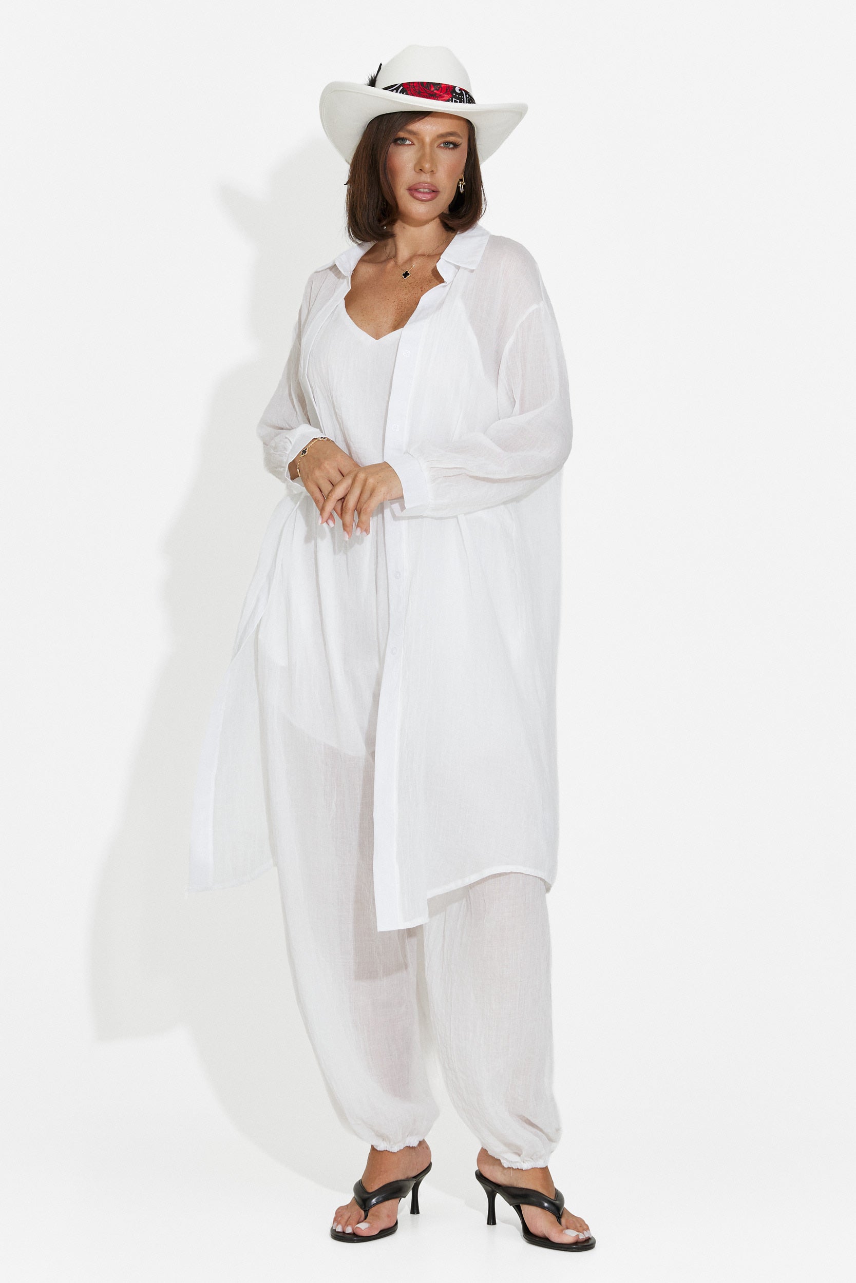 Compleu dama pantaloni + maiou + camasa alb Dariele Bogas