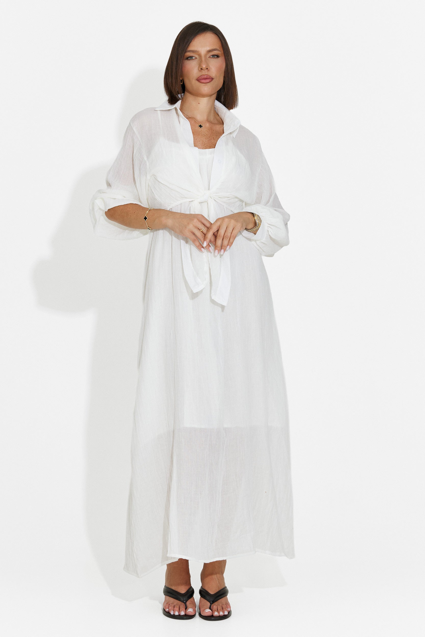 Compleu dama rochie + camasa bej Aishia Bogas