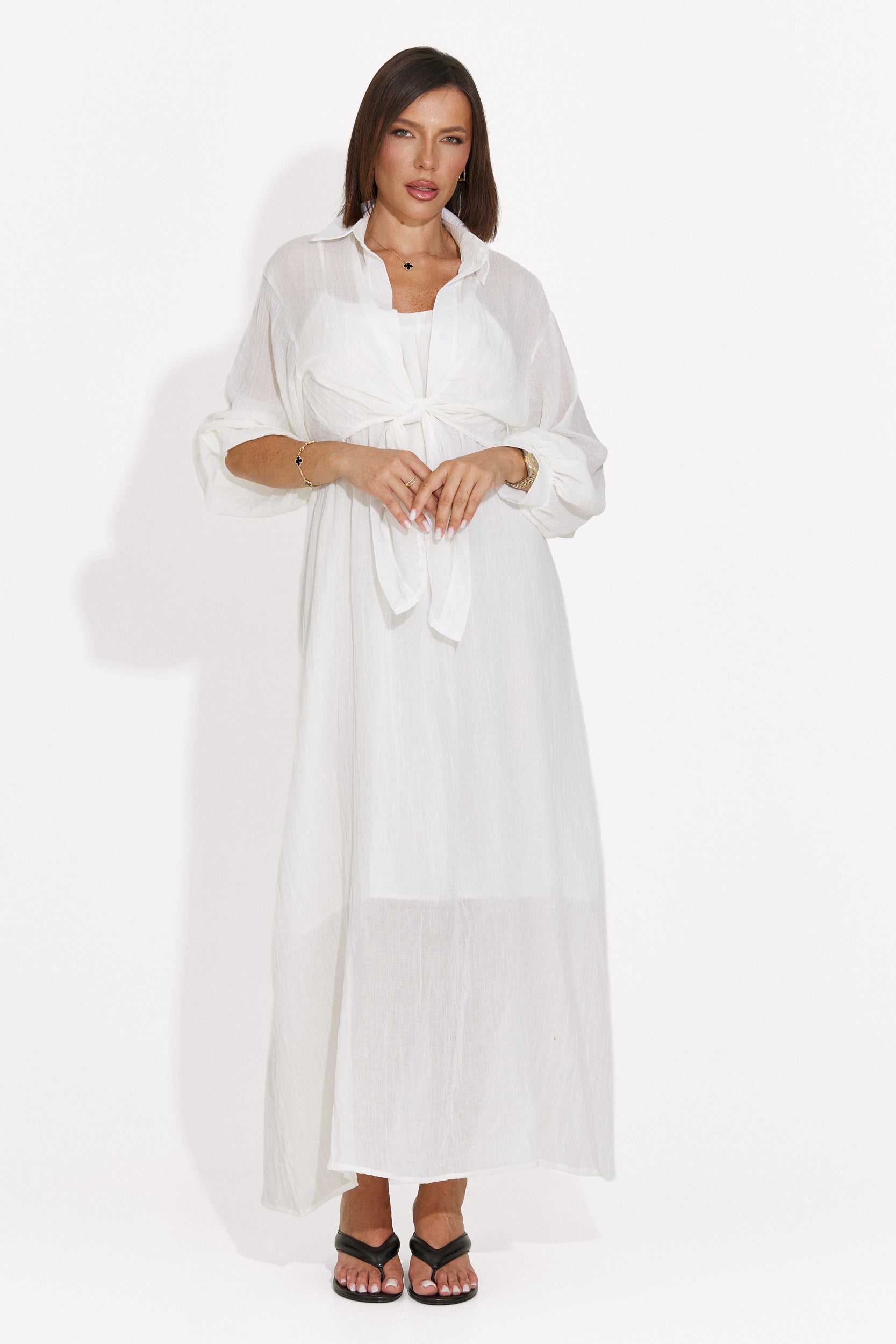Compleu dama rochie + camasa bej Aishia Bogas