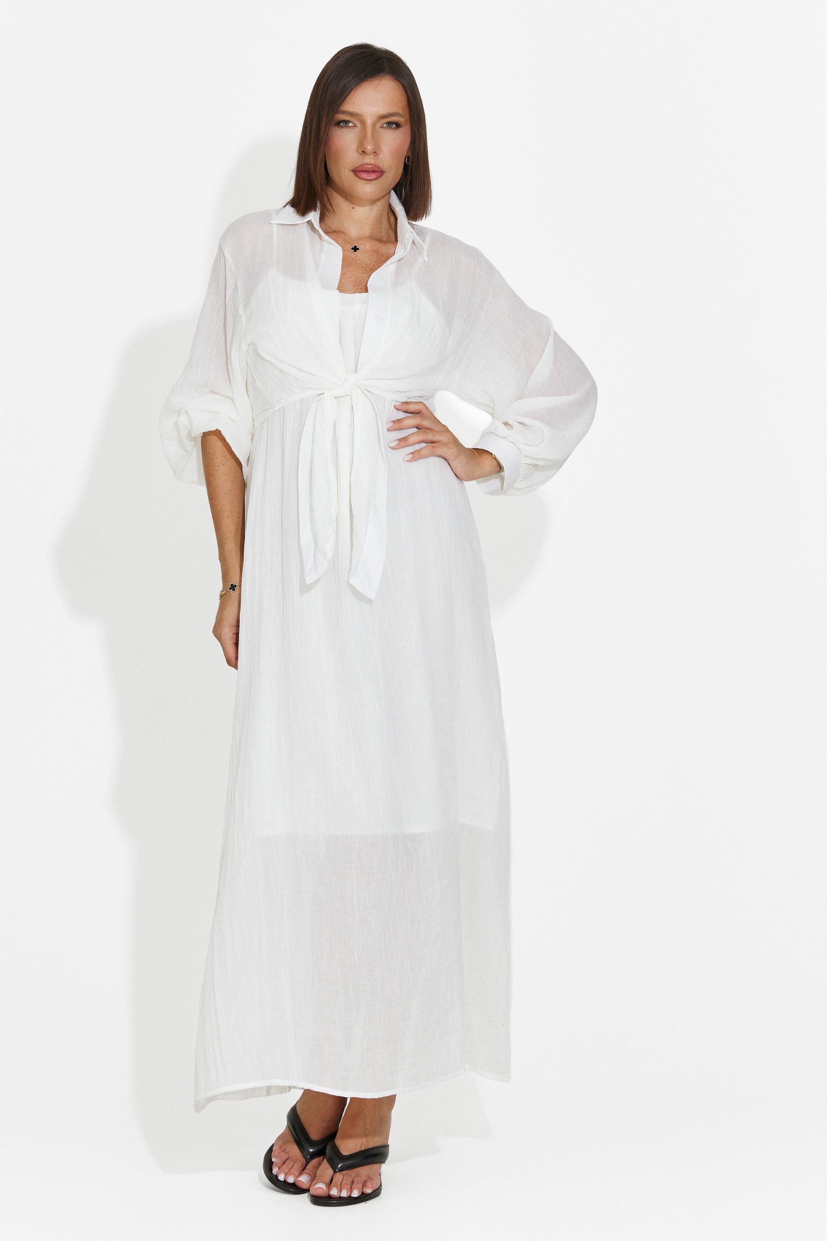 Compleu dama rochie + camasa bej Aishia Bogas