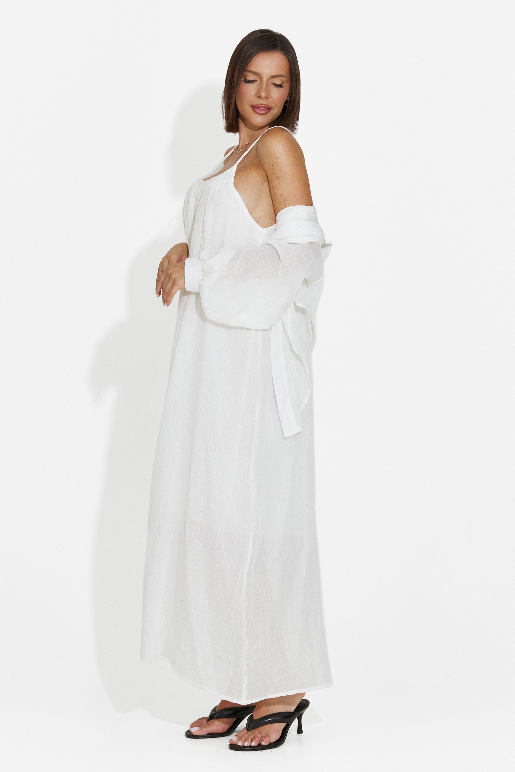 Compleu dama rochie + camasa bej Aishia Bogas