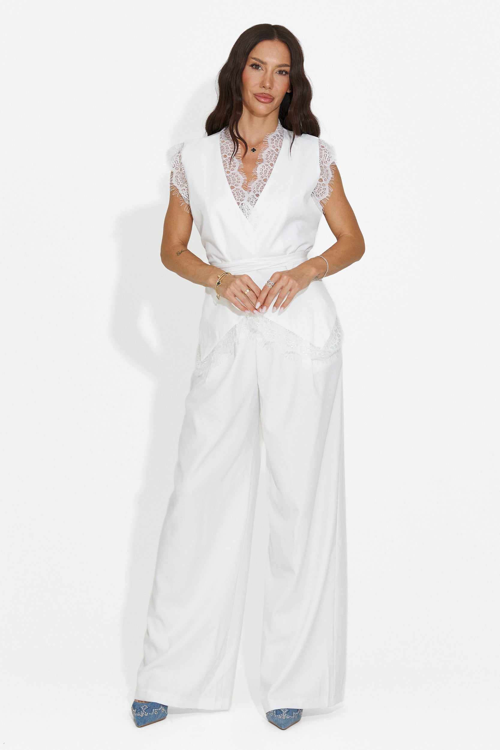 Compleu dama vesta + pantaloni alb Felania Bogas