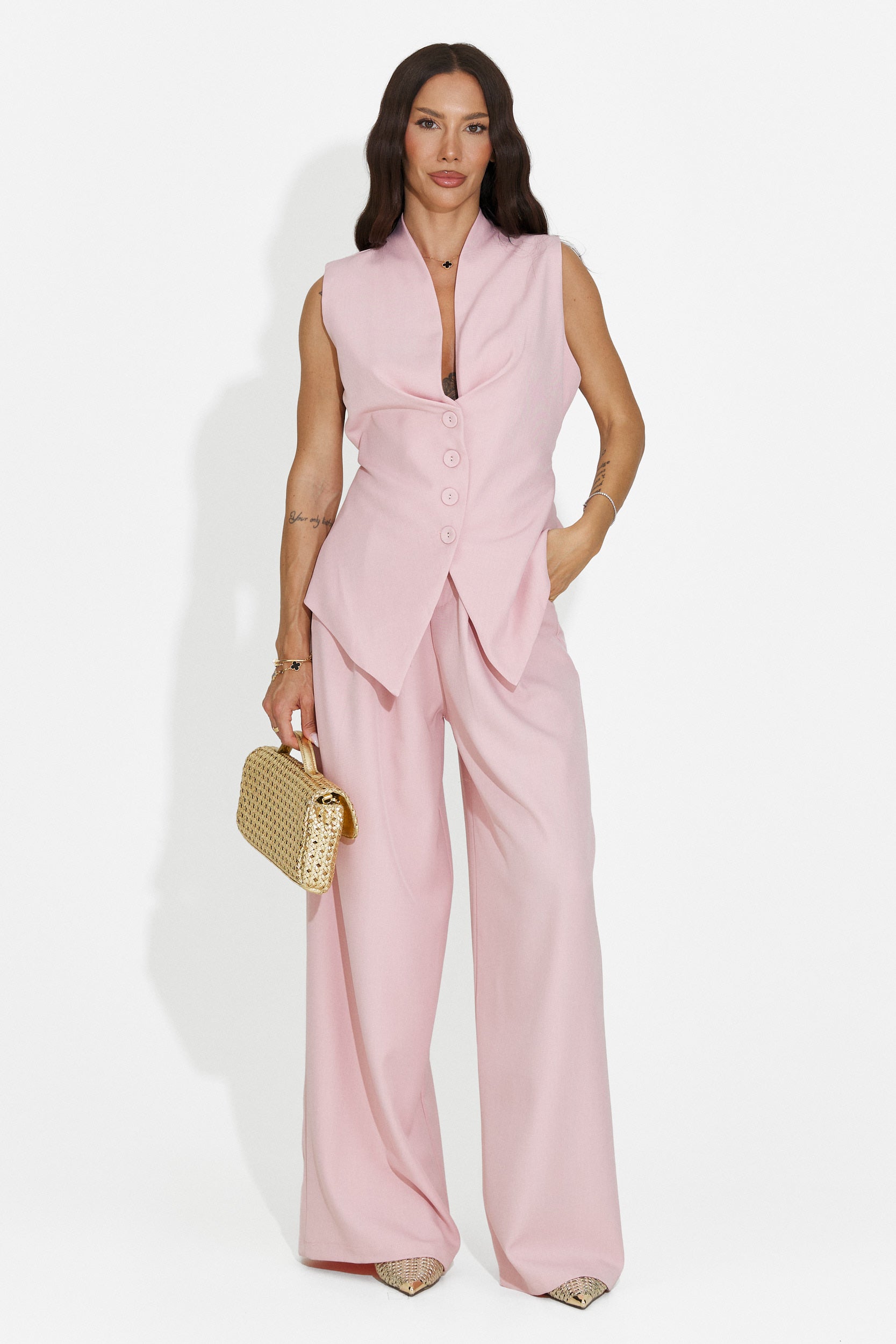 Compleu dama vesta + pantaloni roz Chelora Bogas