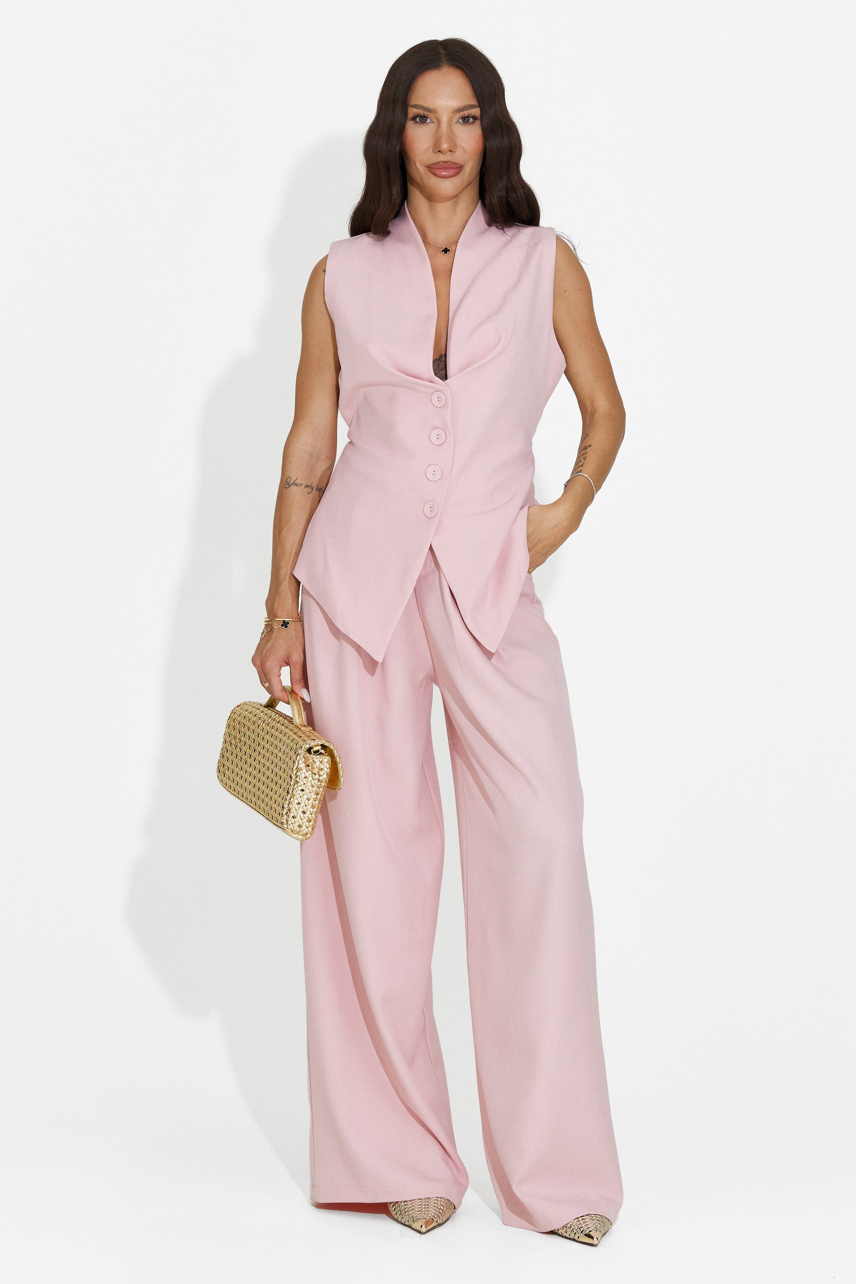 Compleu dama vesta + pantaloni roz Chelora Bogas
