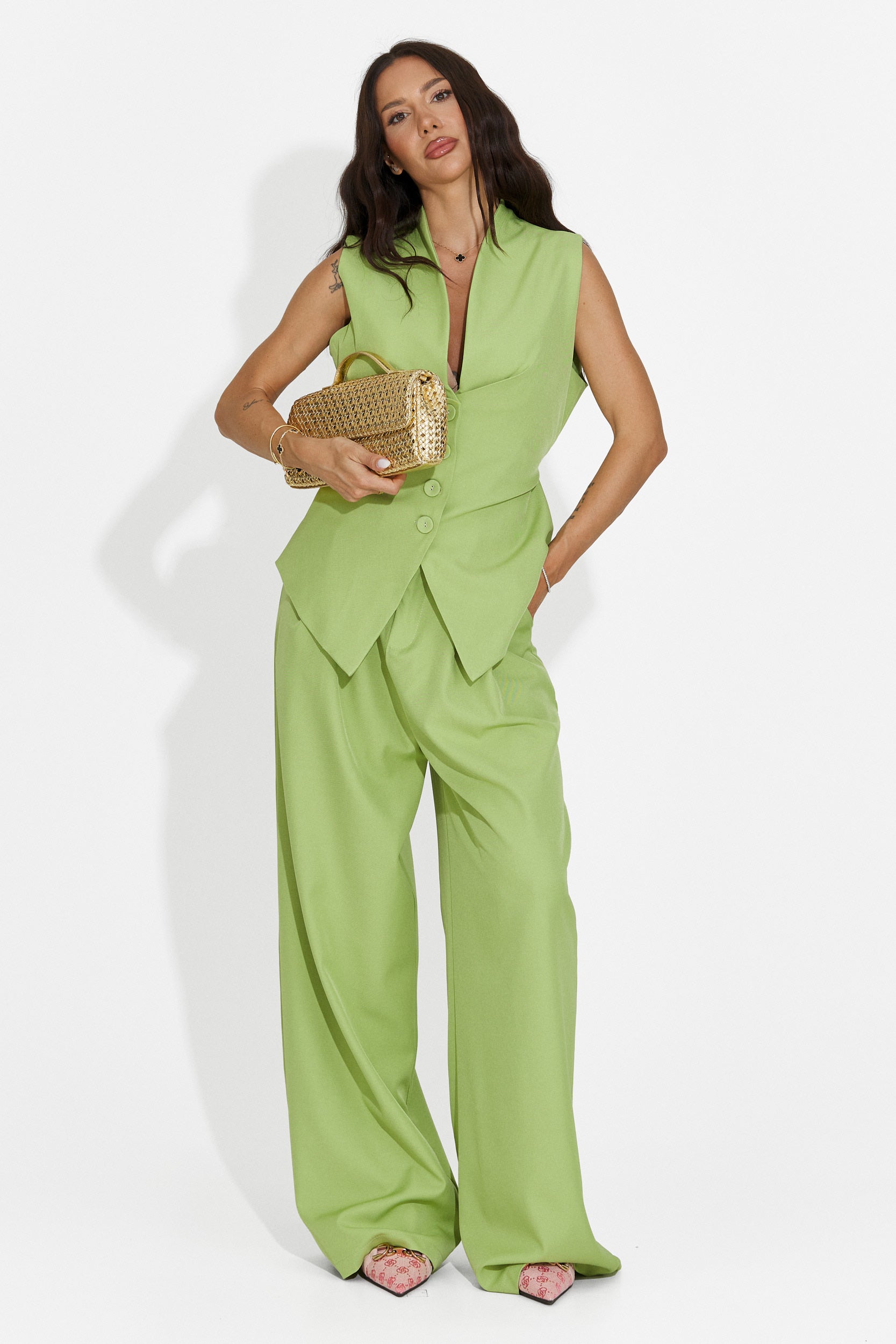 Compleu dama vesta + pantaloni verde Chelora Bogas