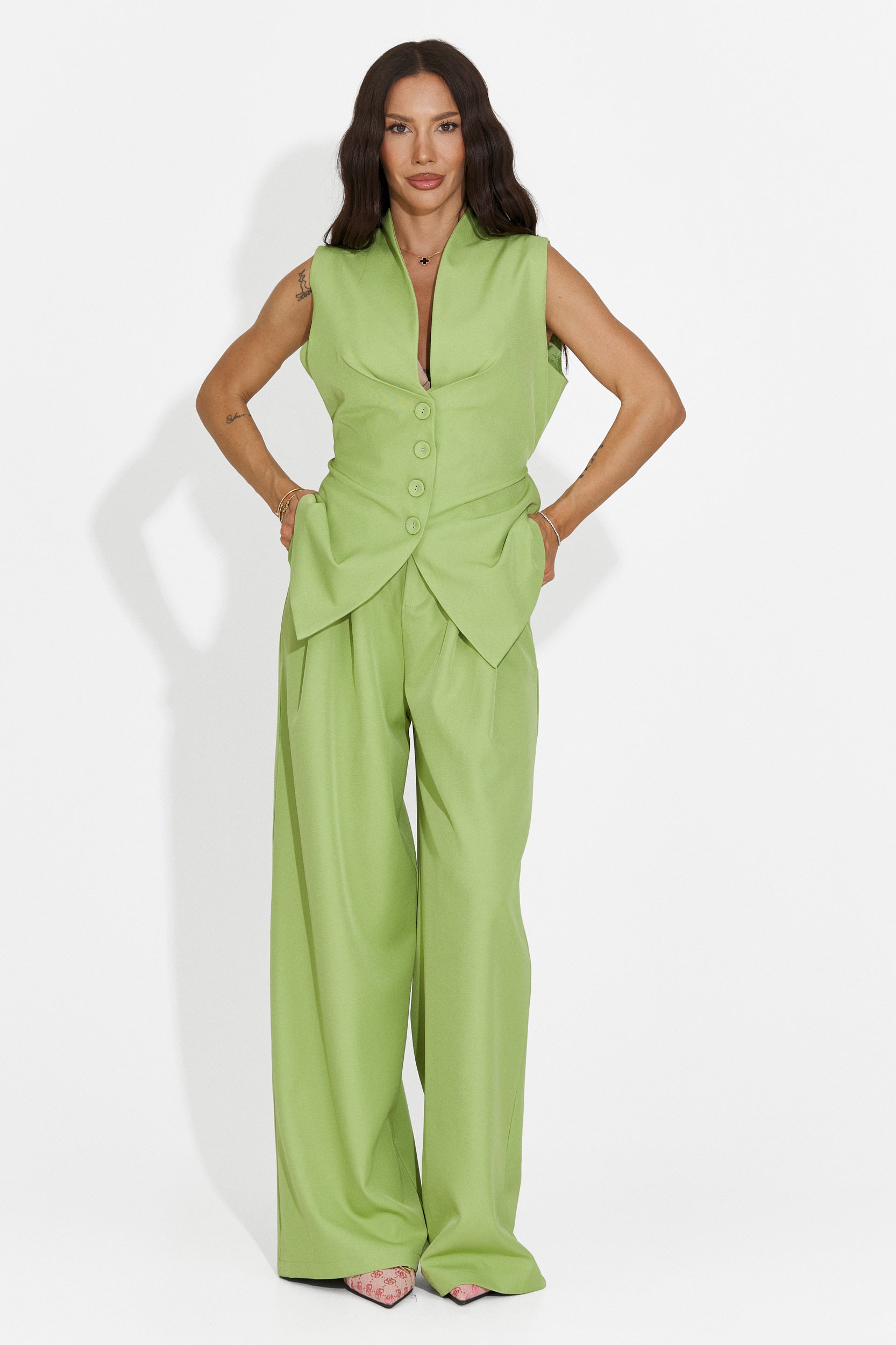 Compleu dama vesta + pantaloni verde Chelora Bogas