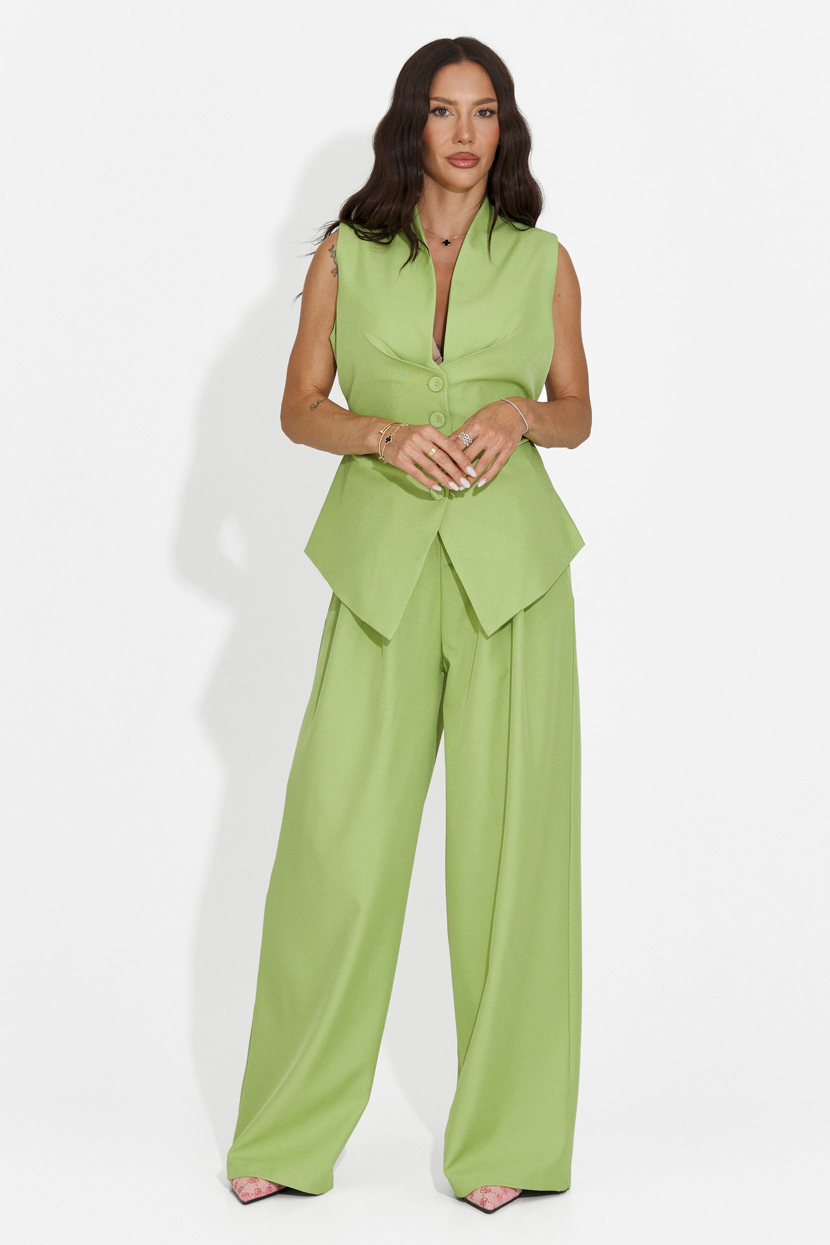 Compleu dama vesta + pantaloni verde Chelora Bogas