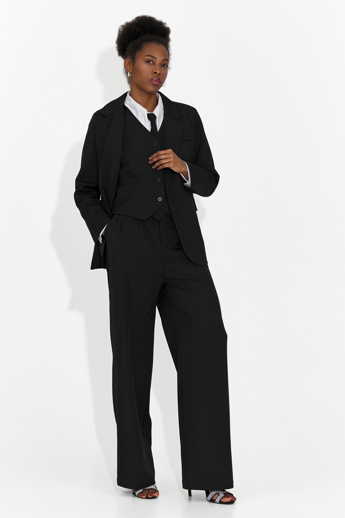 Costum 4 piese pantaloni + vesta + sacou + cravata negru Meldor, imaginea 2 din 10