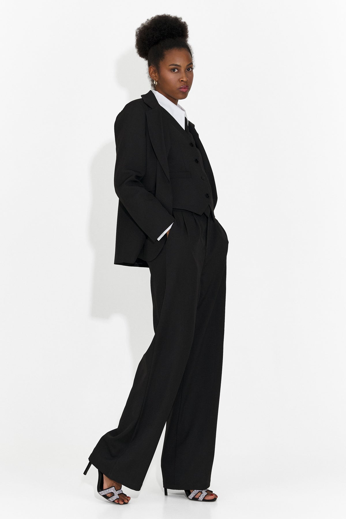 Costum 4 piese pantaloni + vesta + sacou + cravata negru Meldor, imaginea 8 din 10