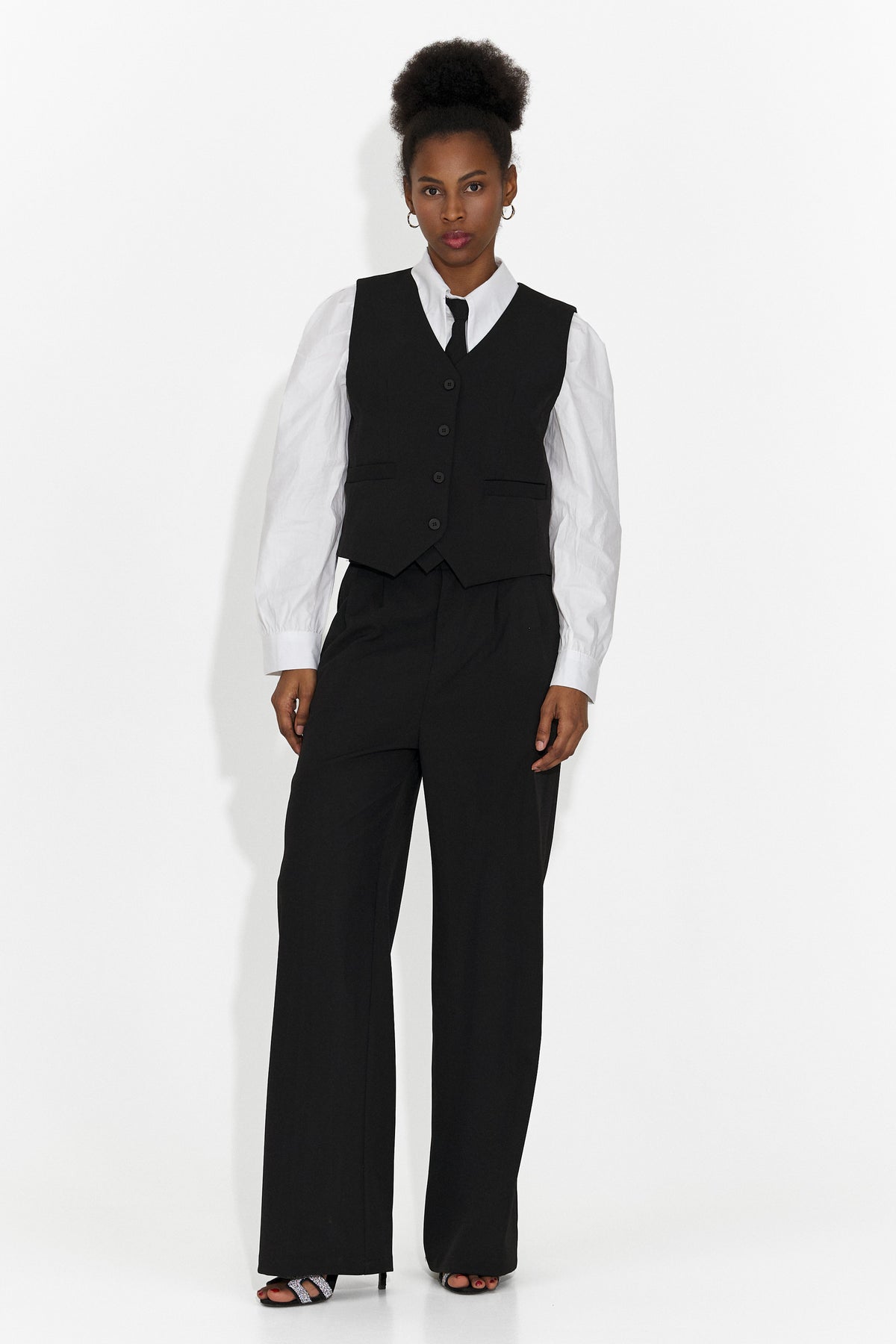 Costum 4 piese pantaloni + vesta + sacou + cravata negru Meldor, imaginea 7 din 10