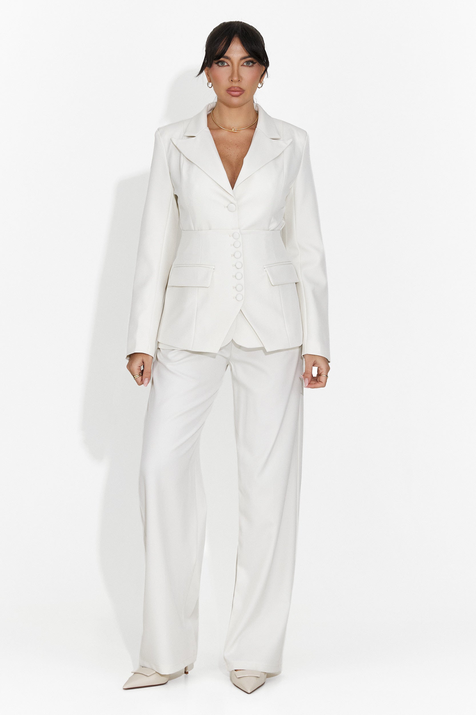 Costum dama 3 piese sacou + corset + pantaloni bej Glimena Bogas