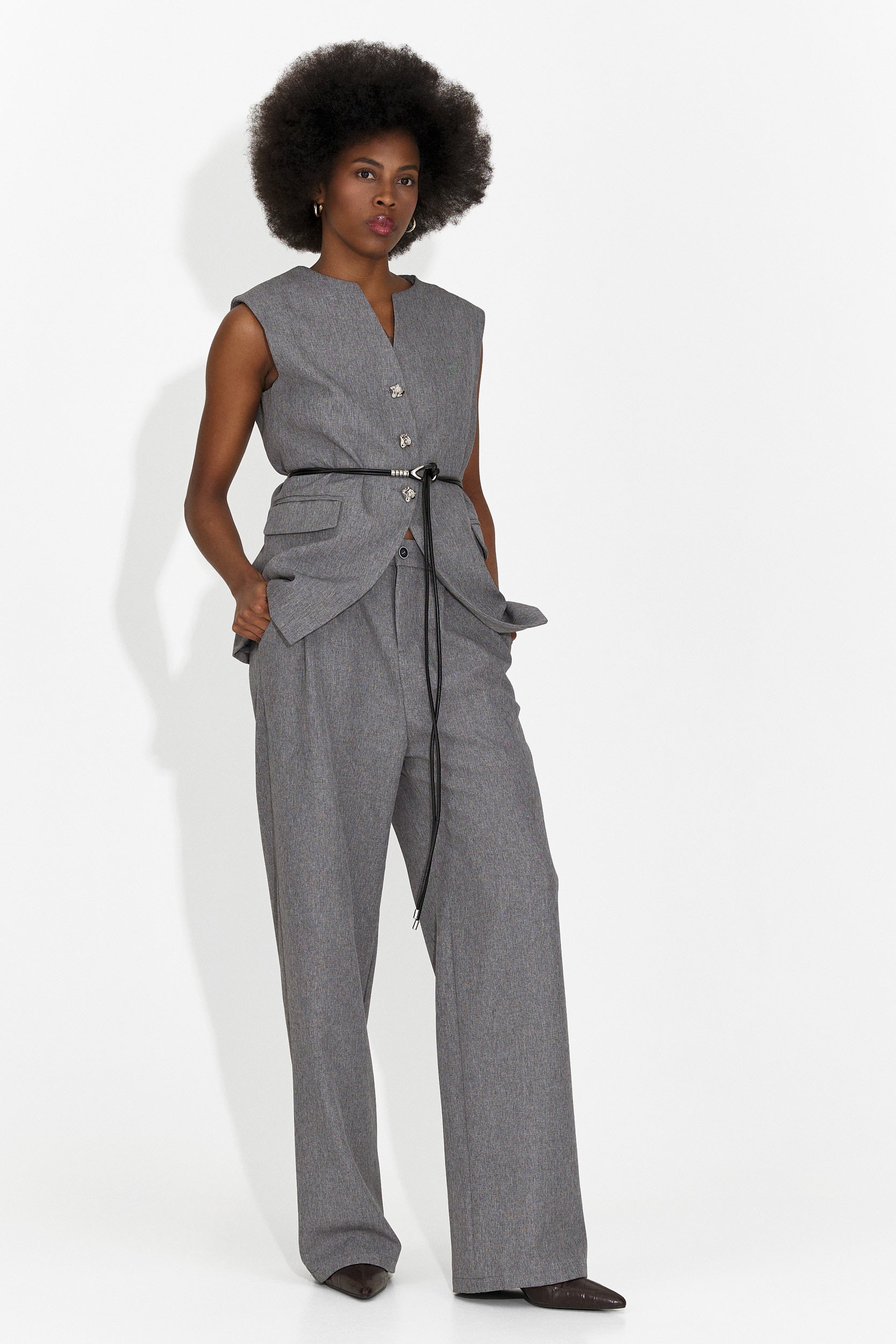 Costum dama vesta + pantaloni gri Avilma Bogas