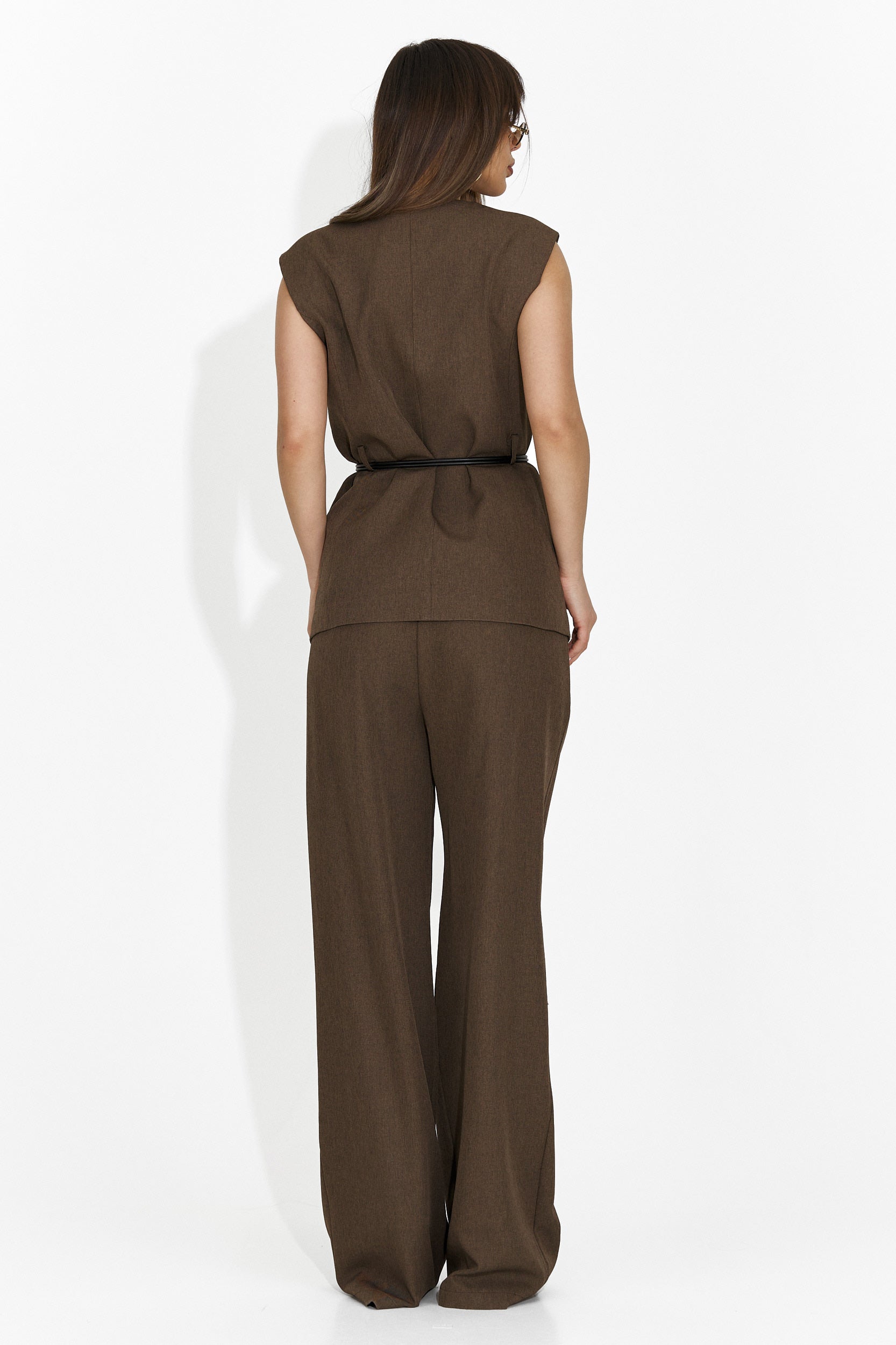 Costum dama vesta + pantaloni maro Avilma Bogas