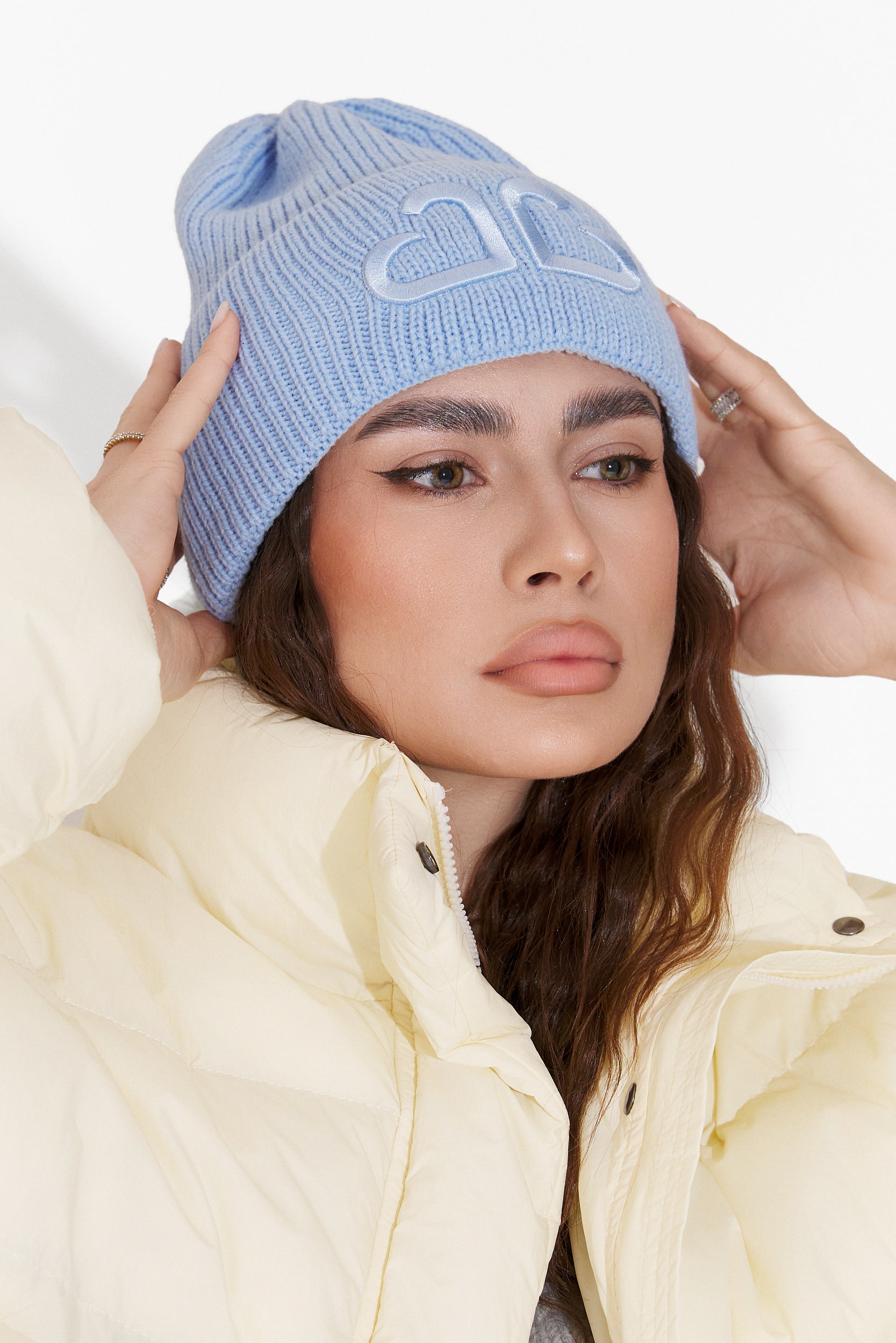 Casual Blue Tausia Bogas Ladies Beanie Hat