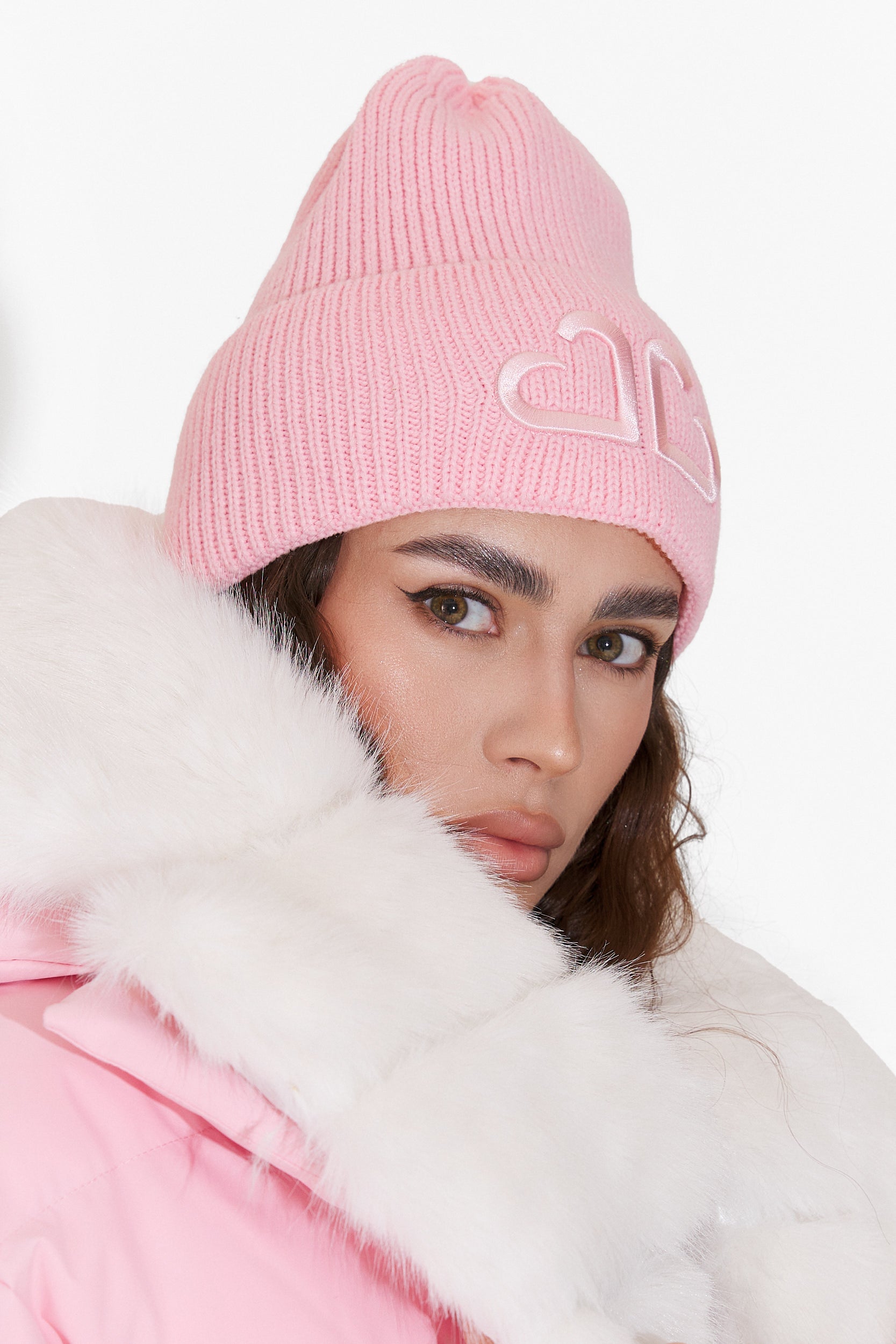 Casual Pink Tausia Bogas Ladies Beanie Hat