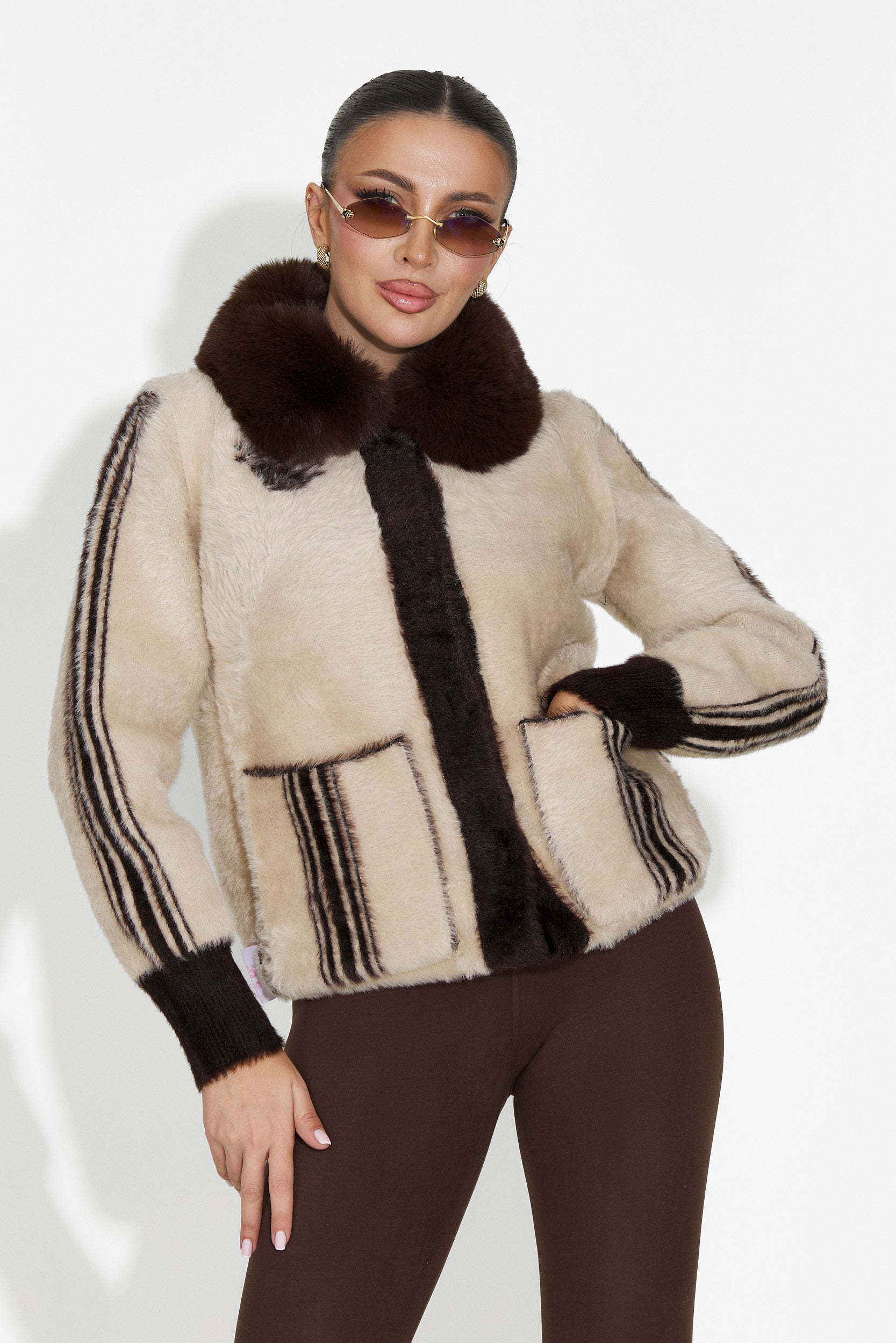 Jacheta dama casual 2 fete maro bej Valoria Bogas