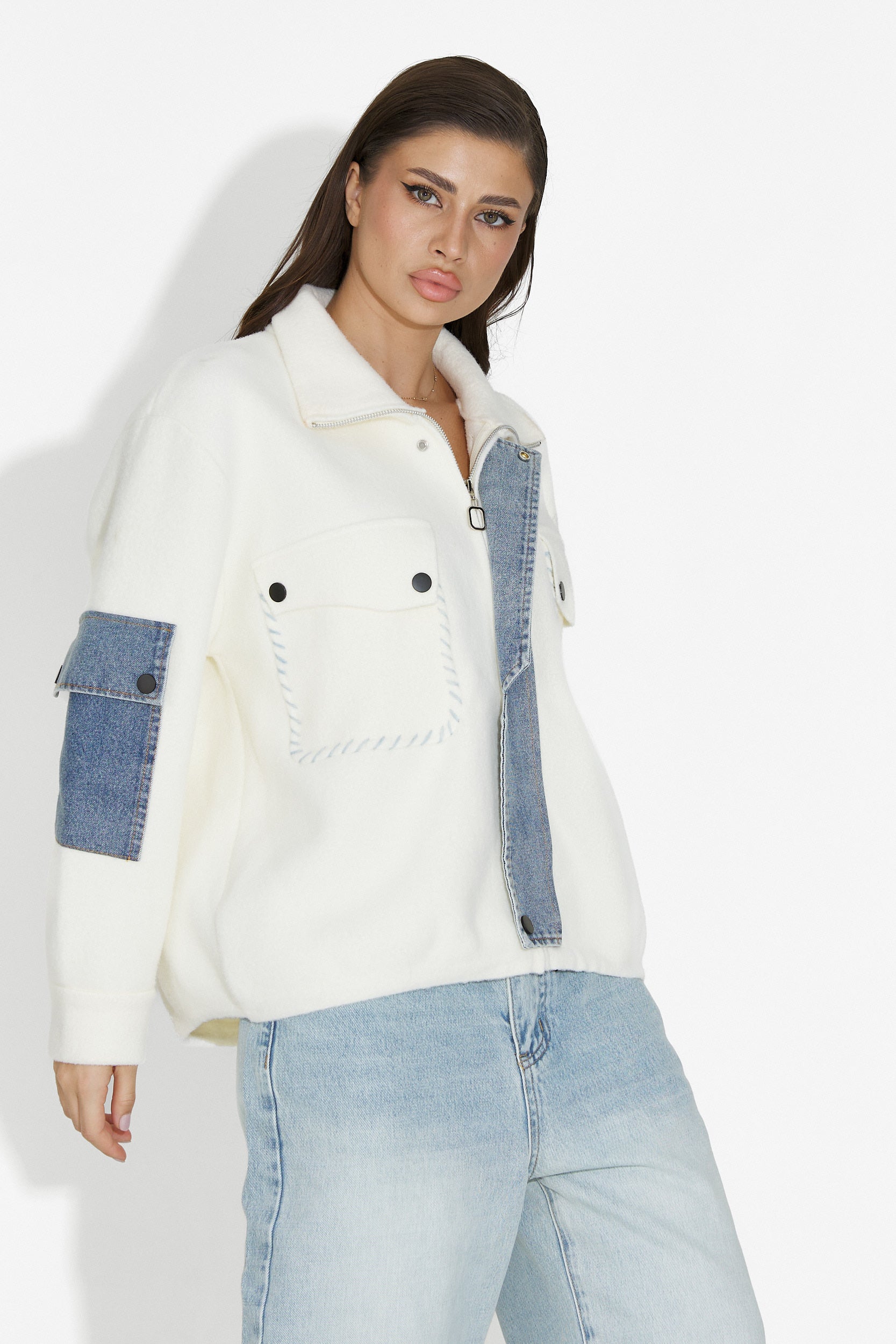 Nedaria Bogas White Casual Women's Jacket