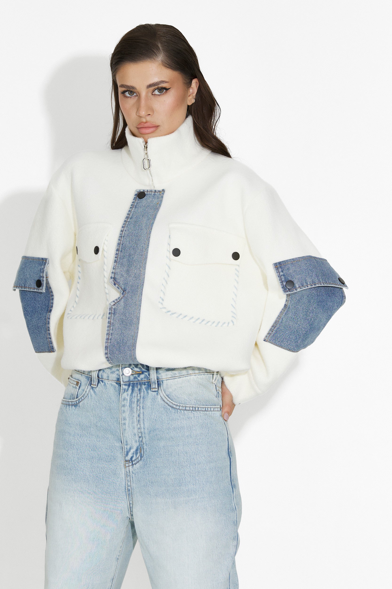 Nedaria Bogas White Casual Women's Jacket