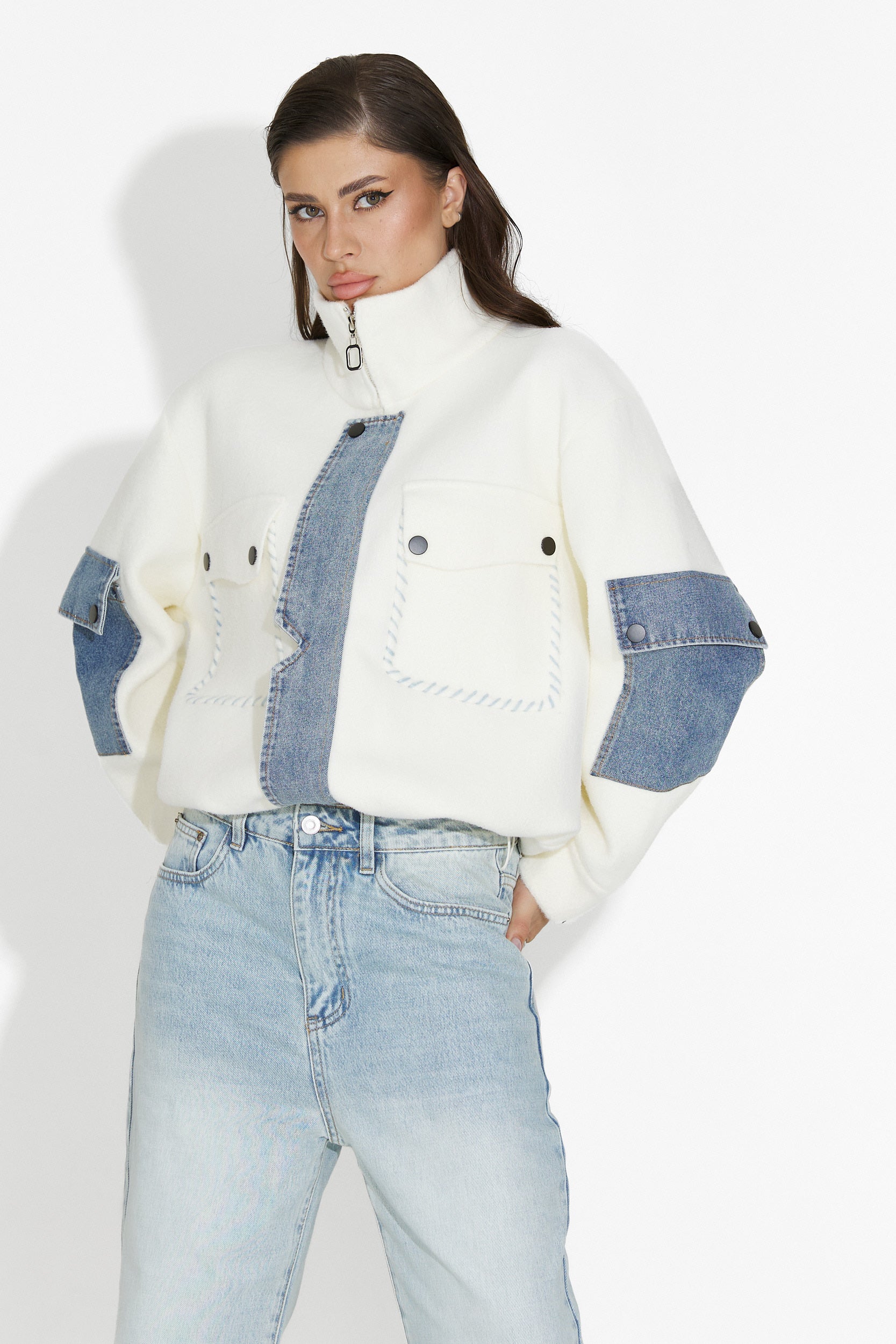 Nedaria Bogas White Casual Women's Jacket