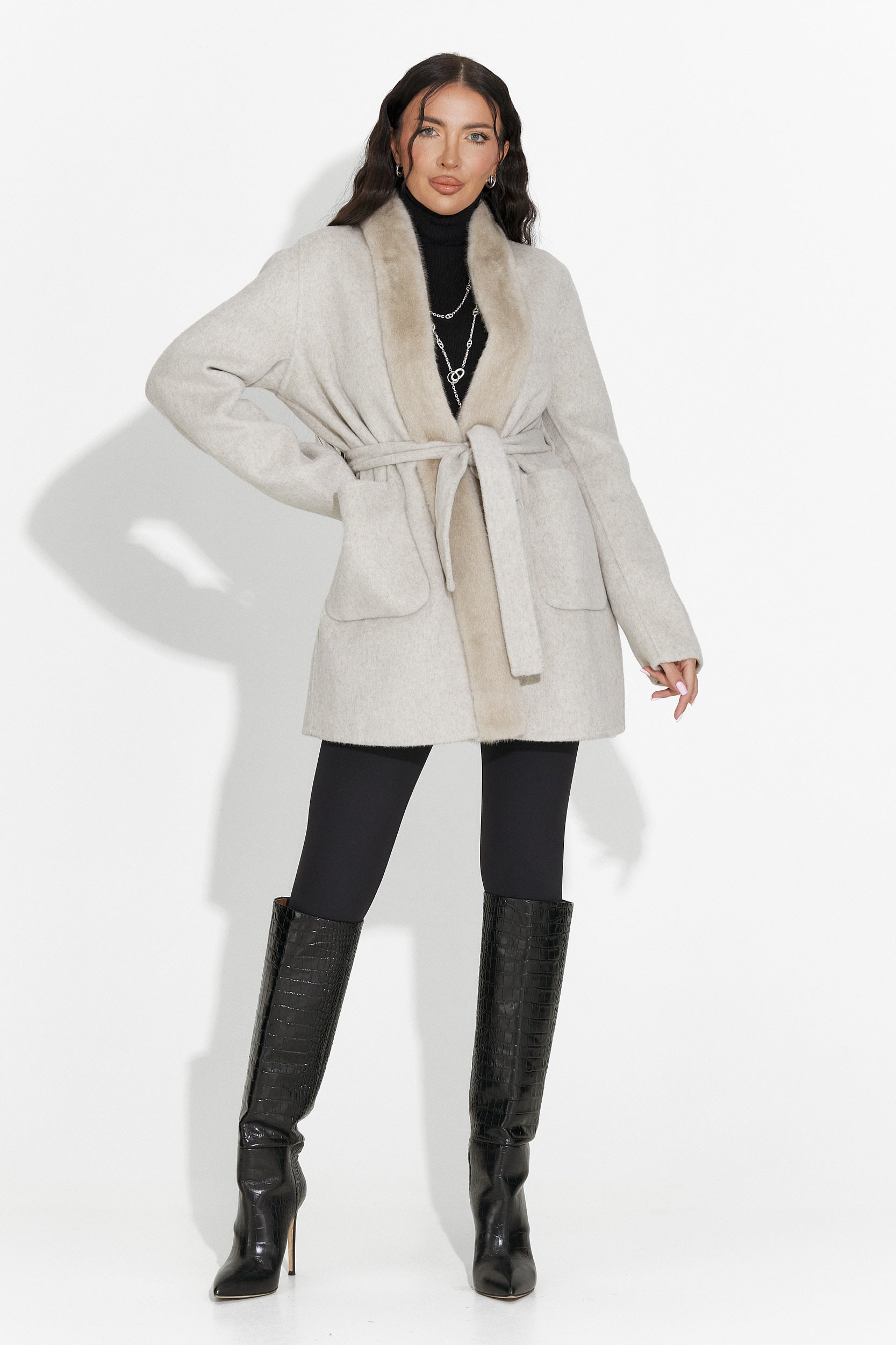 Palton dama elegant bej Gelira Bogas