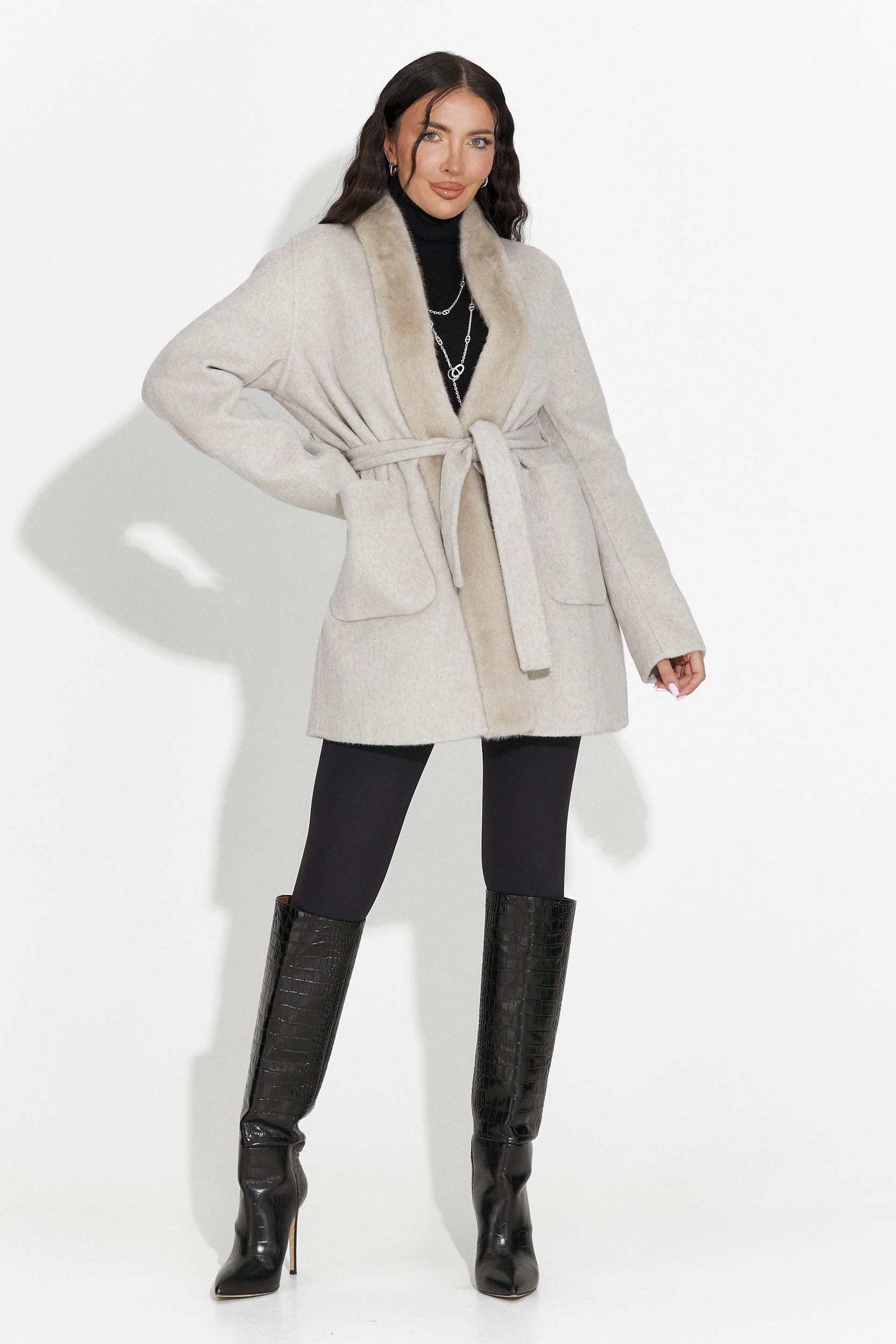 Palton dama elegant bej Gelira Bogas